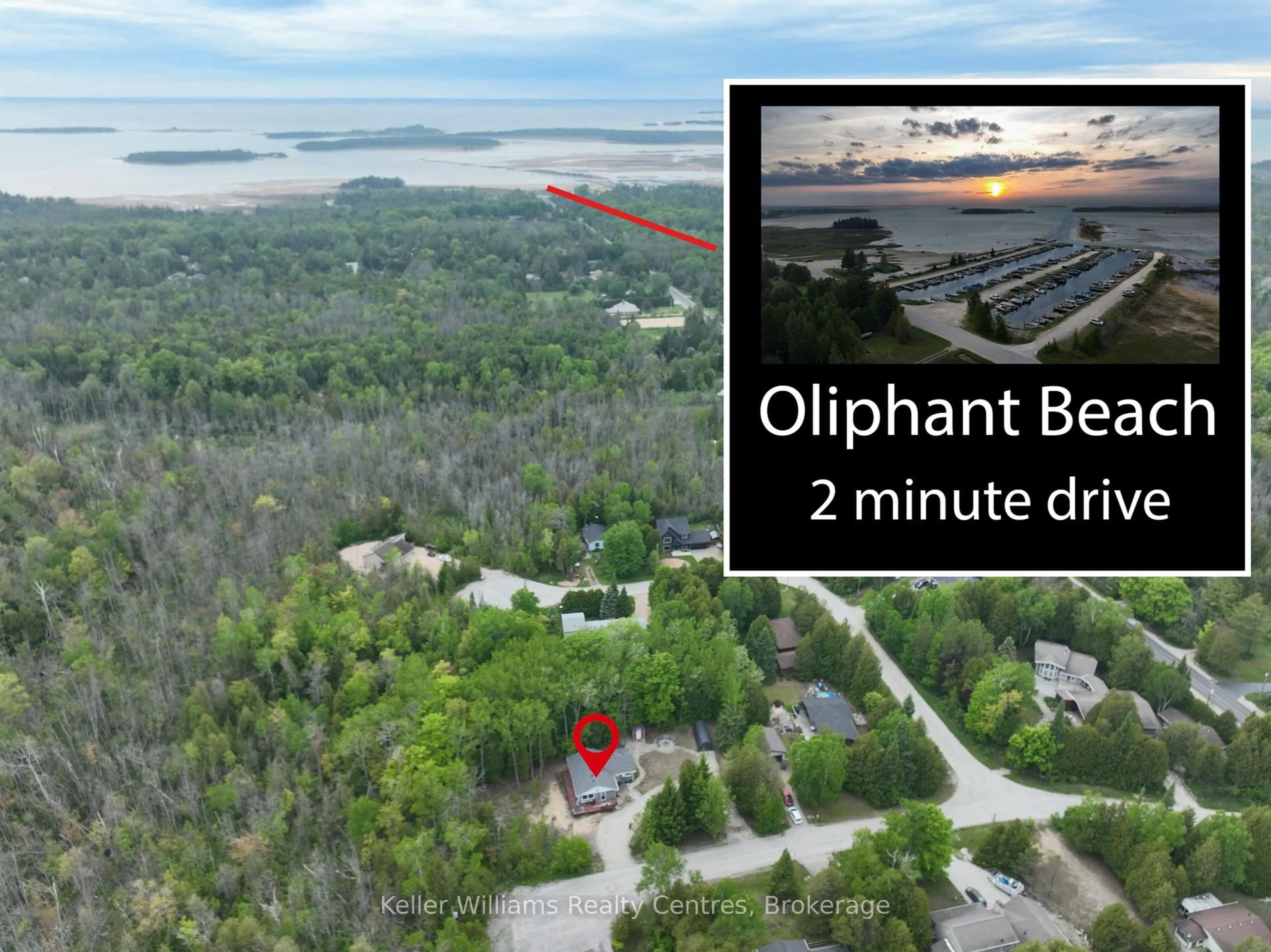 A pic from outside/outdoor area/front of a property/back of a property/a pic from drone, water/lake/river/ocean view for 12 Pierce St, South Bruce Peninsula Ontario N0H 2T0