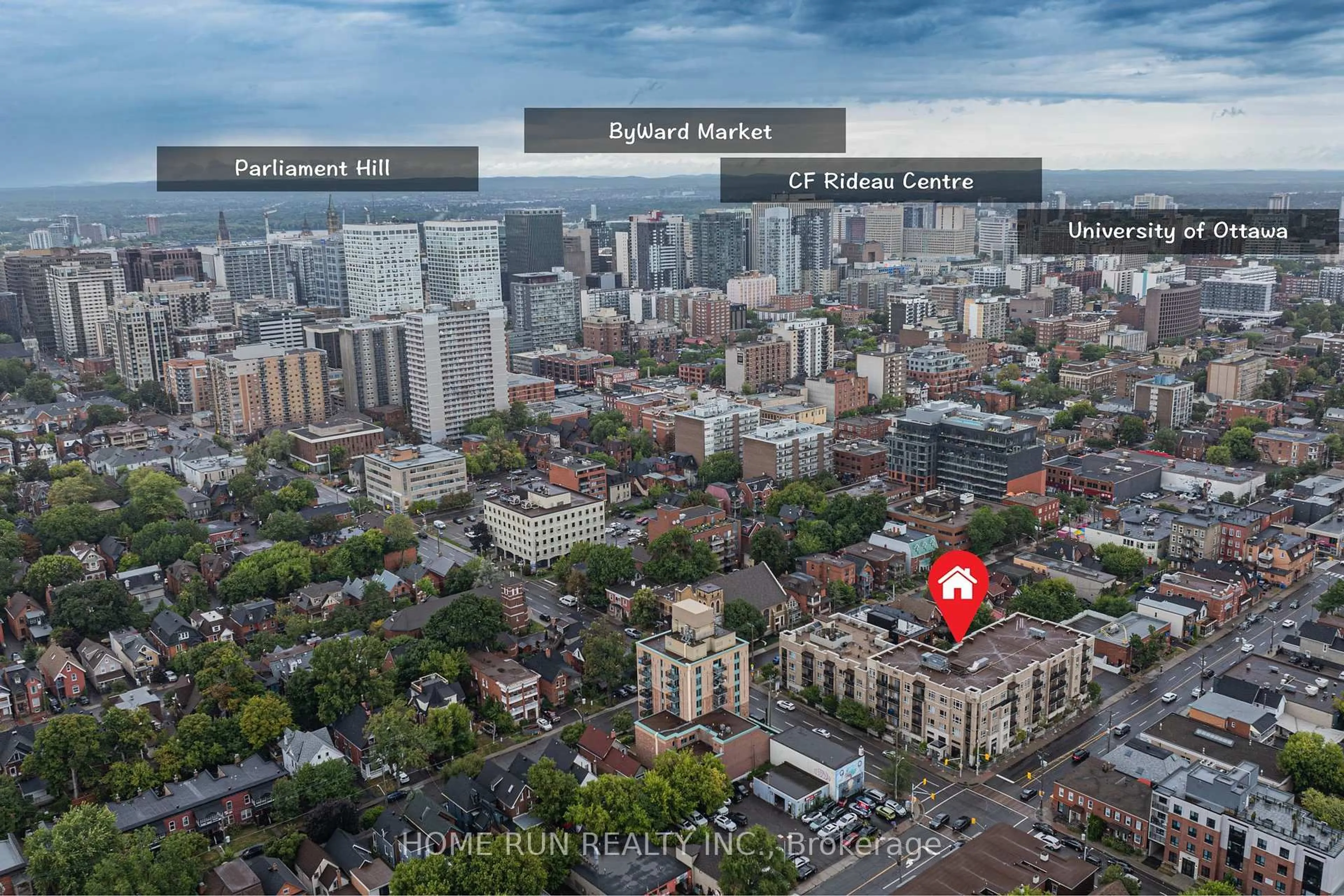 A pic from outside/outdoor area/front of a property/back of a property/a pic from drone, city buildings view from balcony for 429 Kent St #210, Ottawa Ontario K2P 1B5
