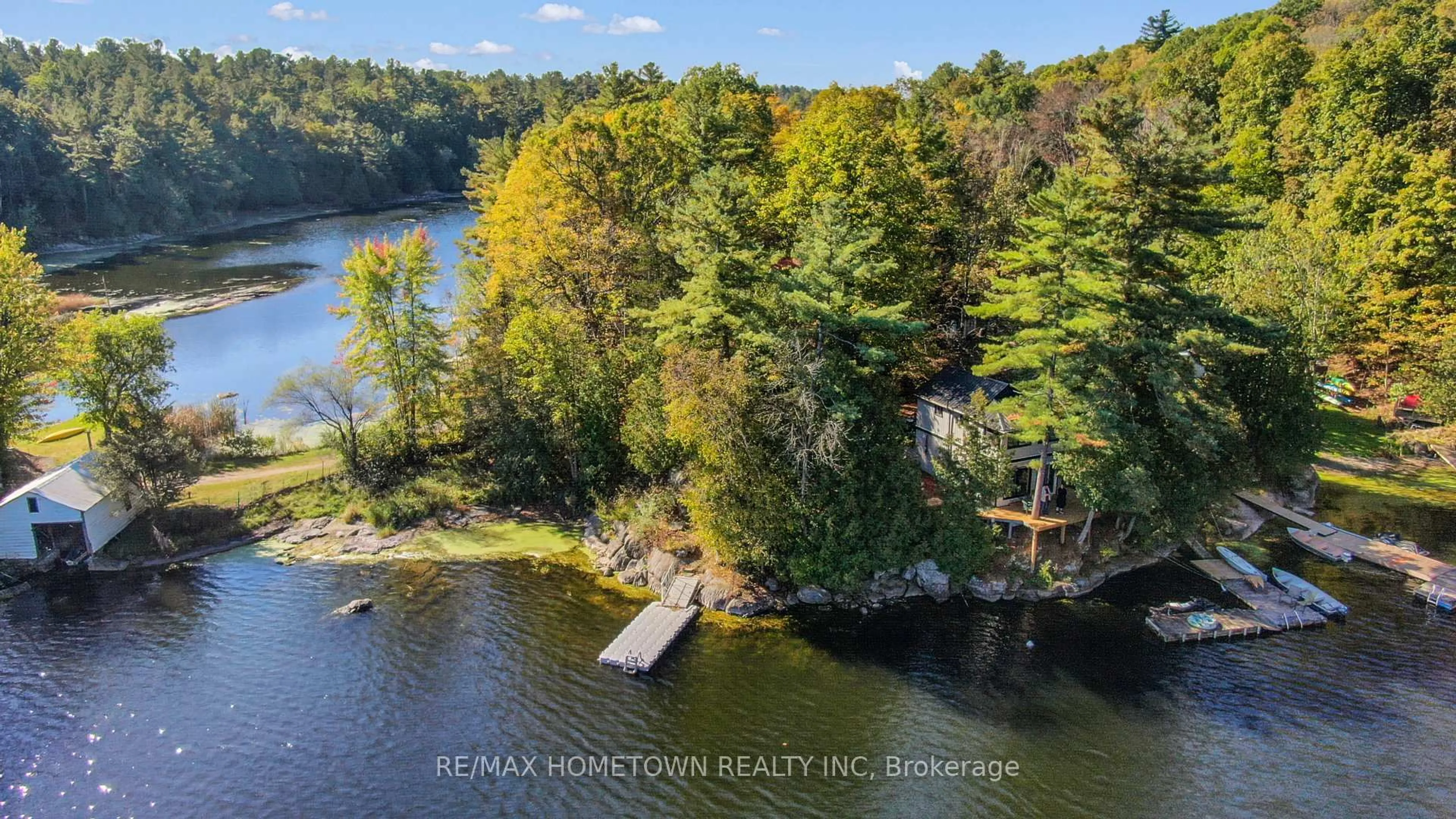 A pic from outside/outdoor area/front of a property/back of a property/a pic from drone, water/lake/river/ocean view for 961 Narrows Lane, Leeds and the Thousand Islands Ontario K0E 1N0