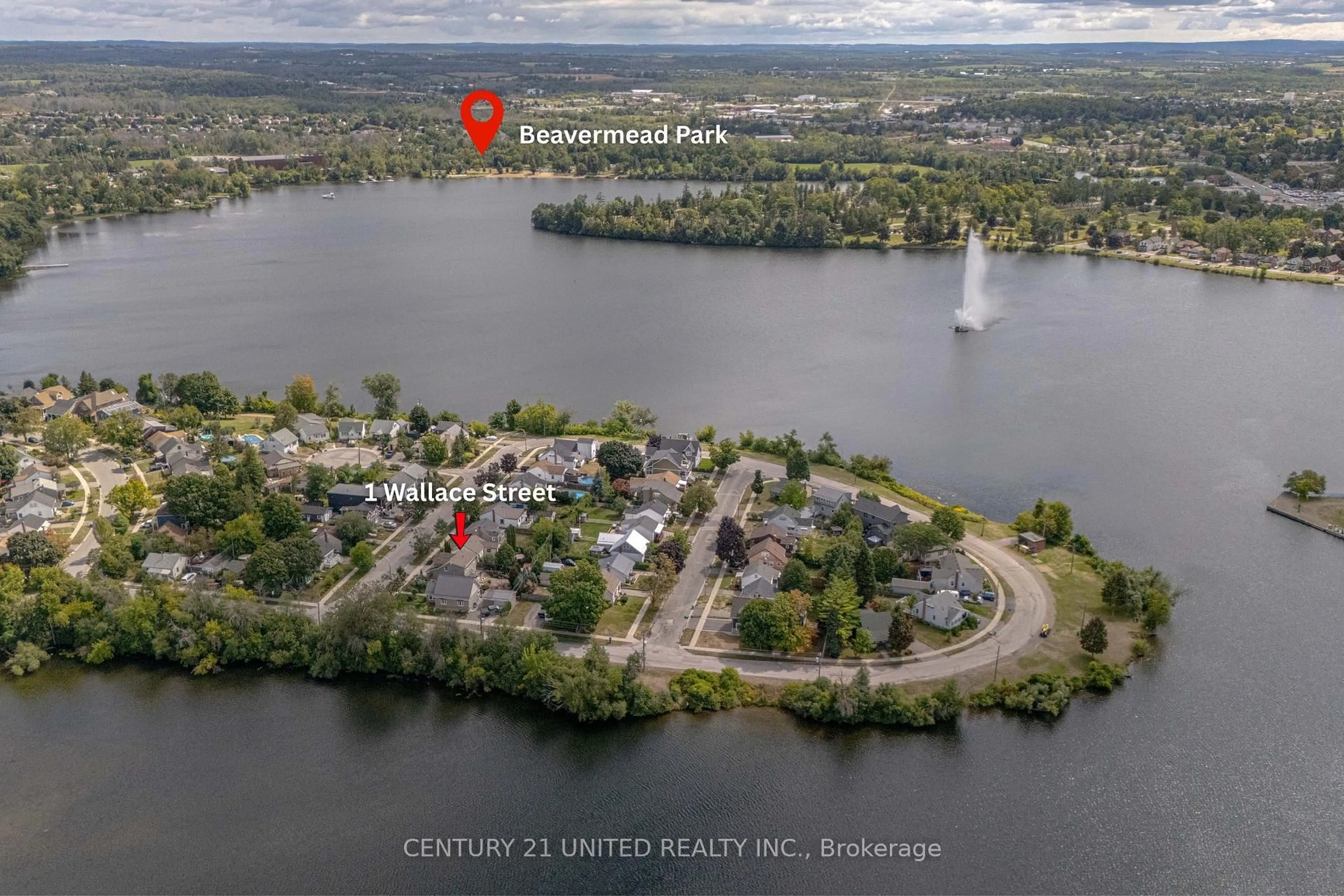 A pic from outside/outdoor area/front of a property/back of a property/a pic from drone, water/lake/river/ocean view for 1 Wallace St, Peterborough Ontario K9H 1A8