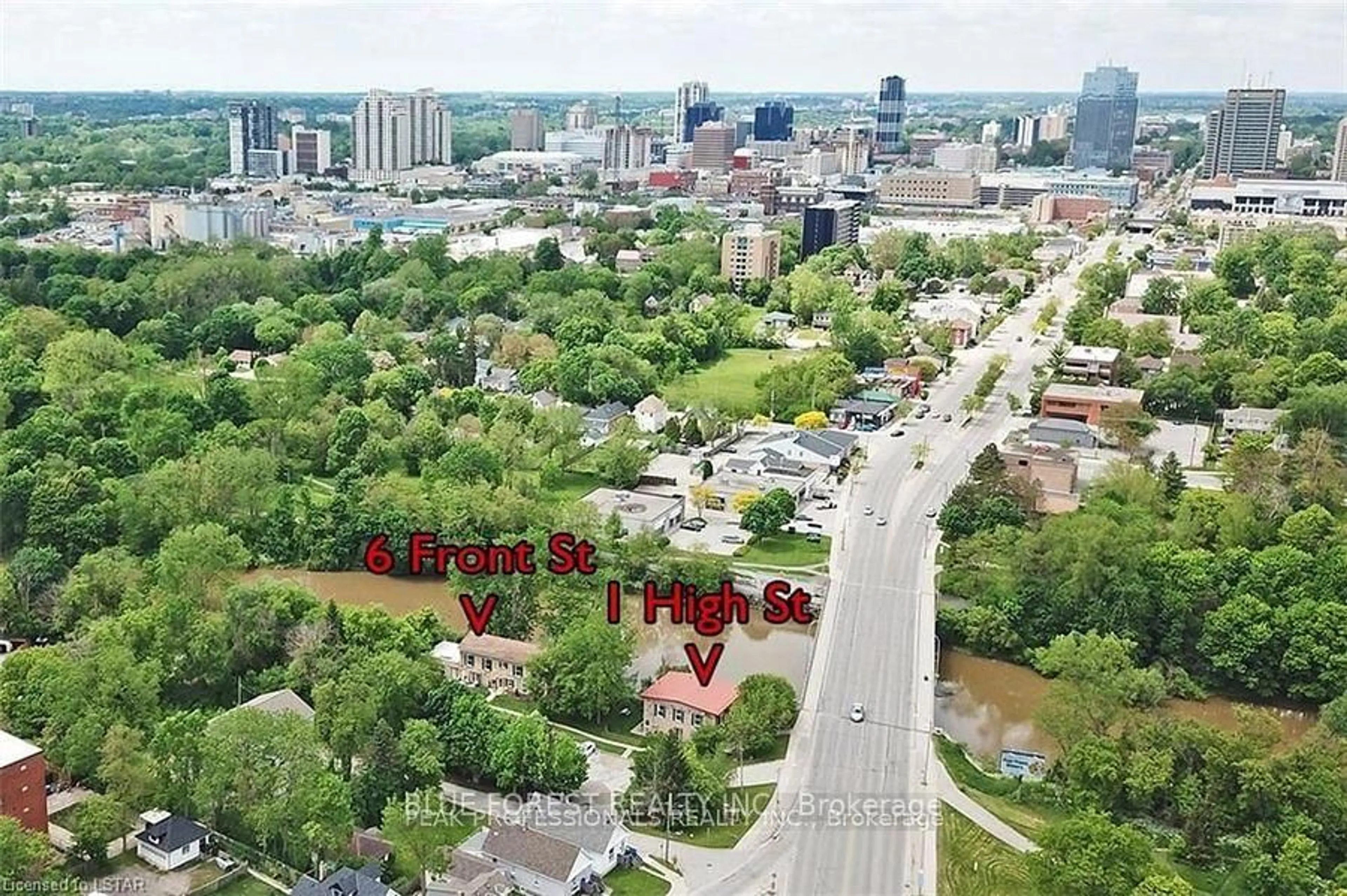 A pic from outside/outdoor area/front of a property/back of a property/a pic from drone, street for 1 High St, London South Ontario N6C 4J5