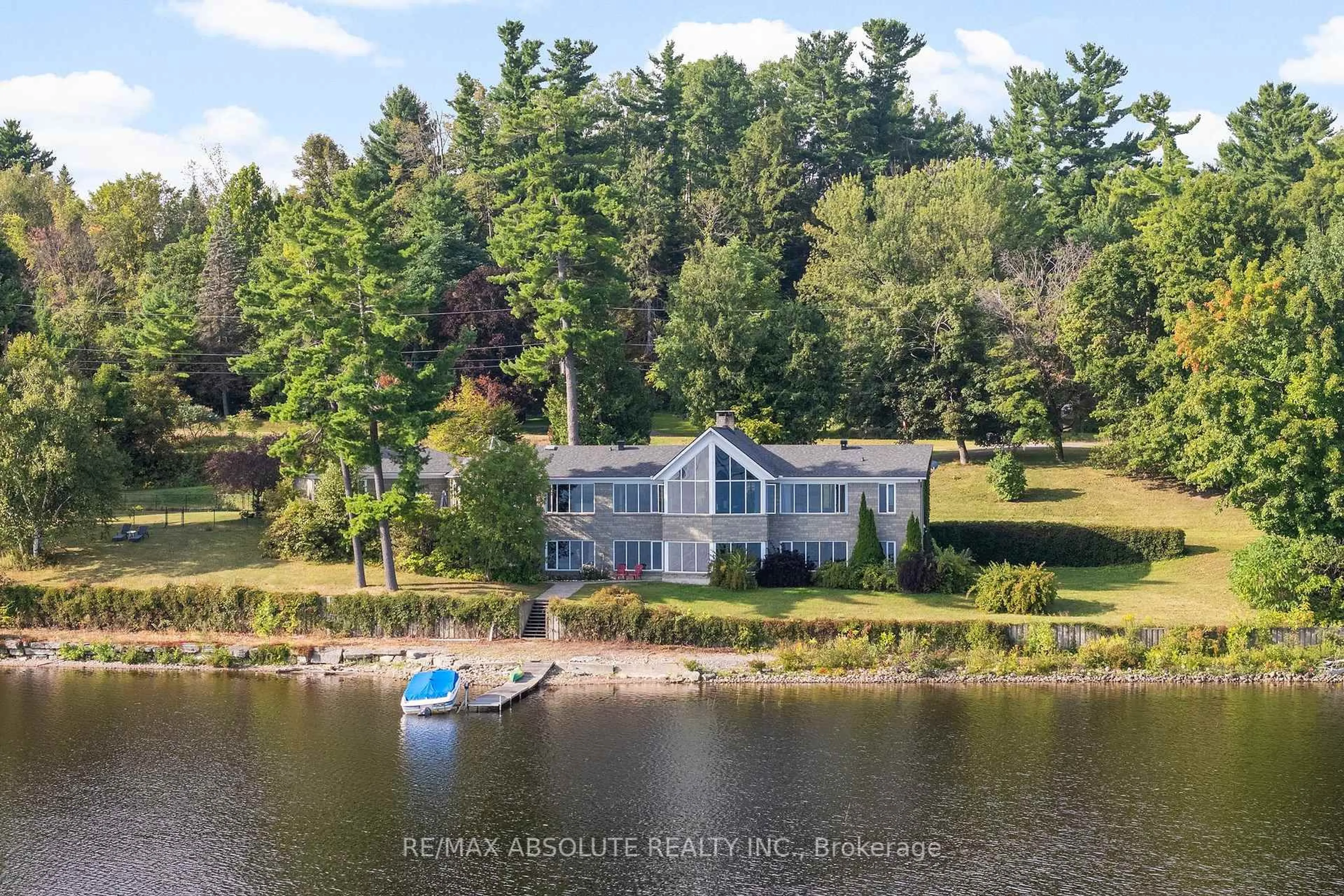 A pic from outside/outdoor area/front of a property/back of a property/a pic from drone, water/lake/river/ocean view for 1724 River Rd, Braeside Ontario K0A 1G0