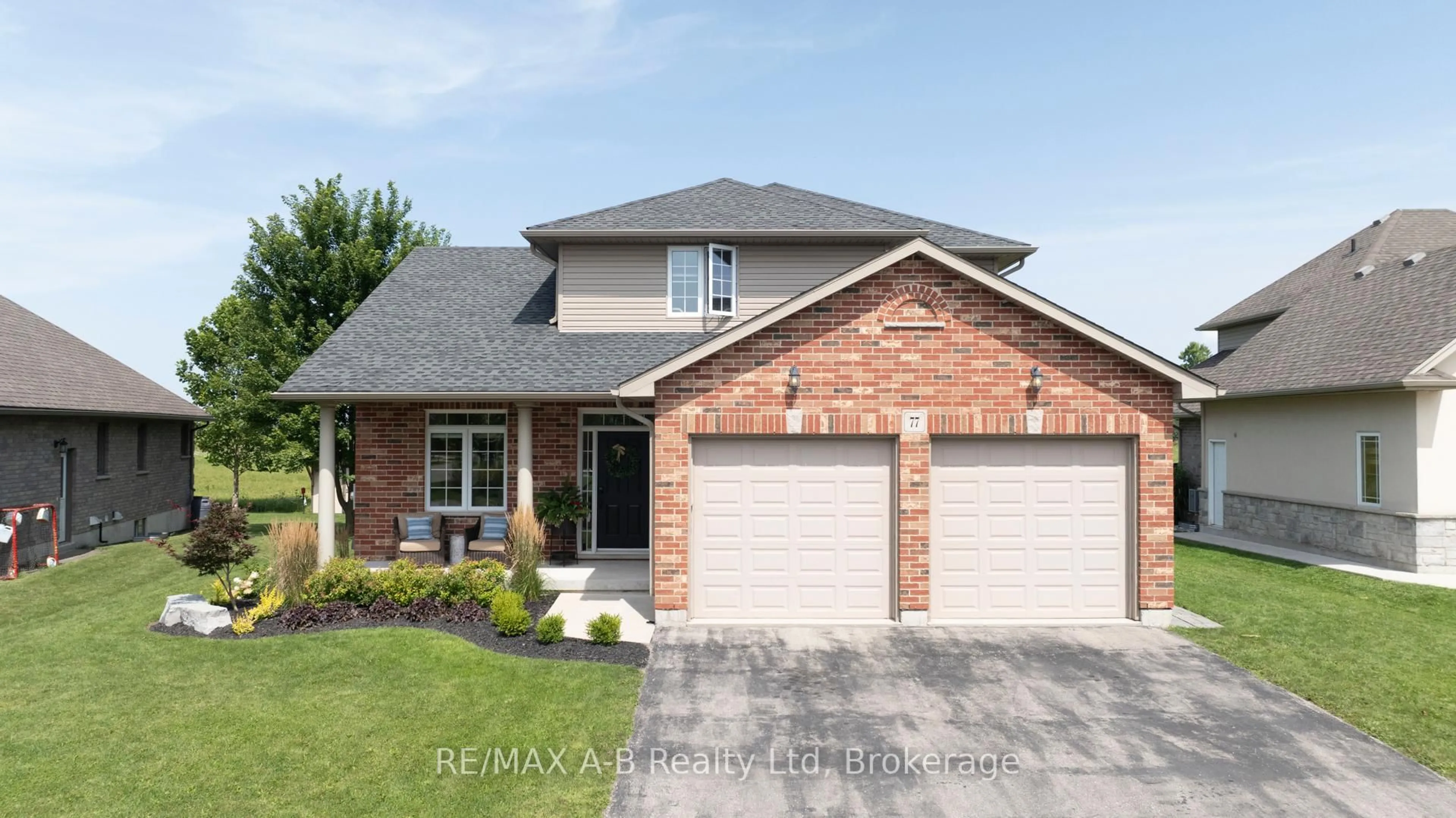 Home with brick exterior material, street for 77 Guest Crt, St. Marys Ontario N4X 1E5