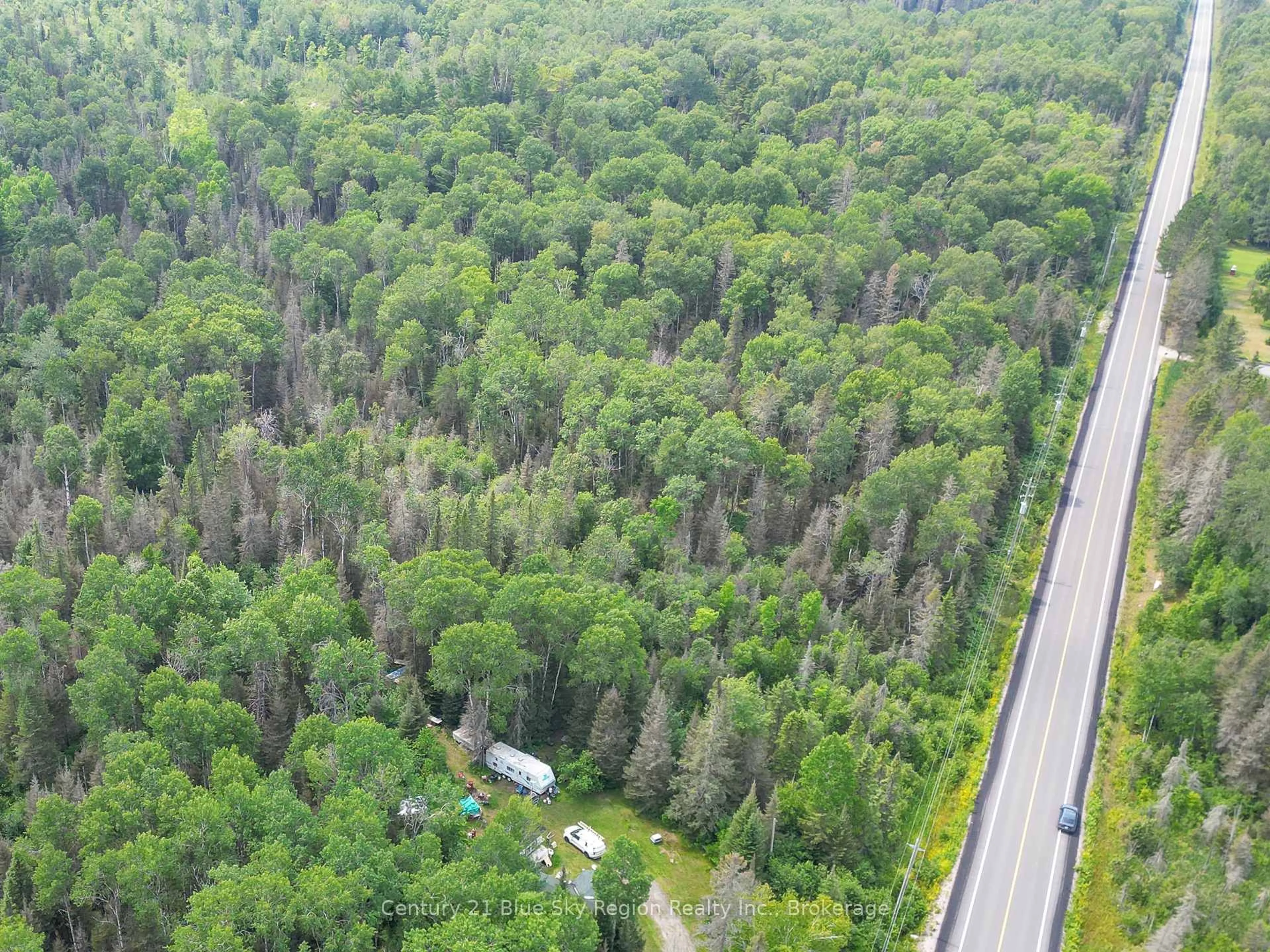 A pic from outside/outdoor area/front of a property/back of a property/a pic from drone, forest/trees view for 2176 Highway 539, West Nipissing Ontario P0H 2C0