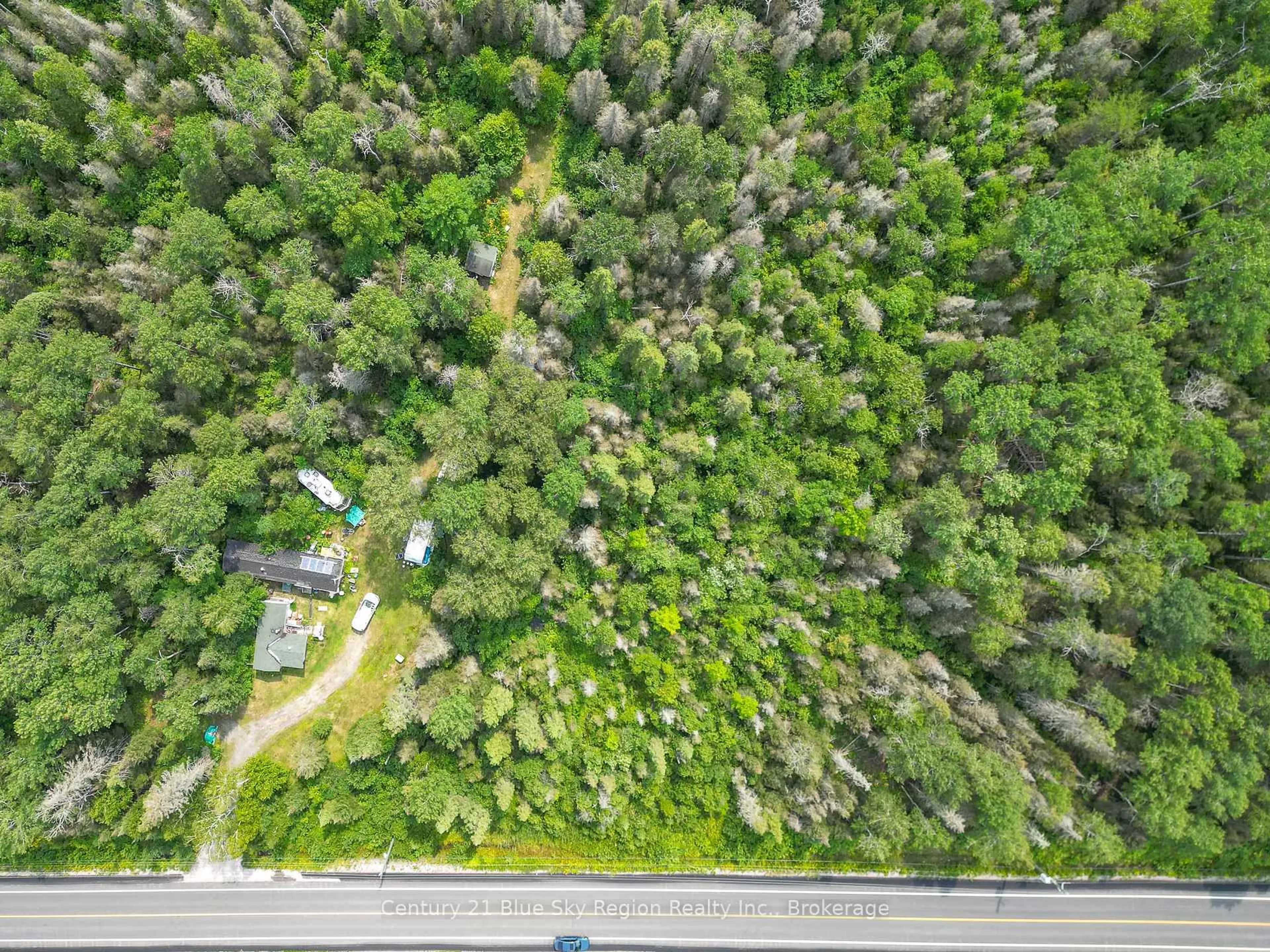 A pic from outside/outdoor area/front of a property/back of a property/a pic from drone, forest/trees view for 2176 Highway 539, West Nipissing Ontario P0H 2C0