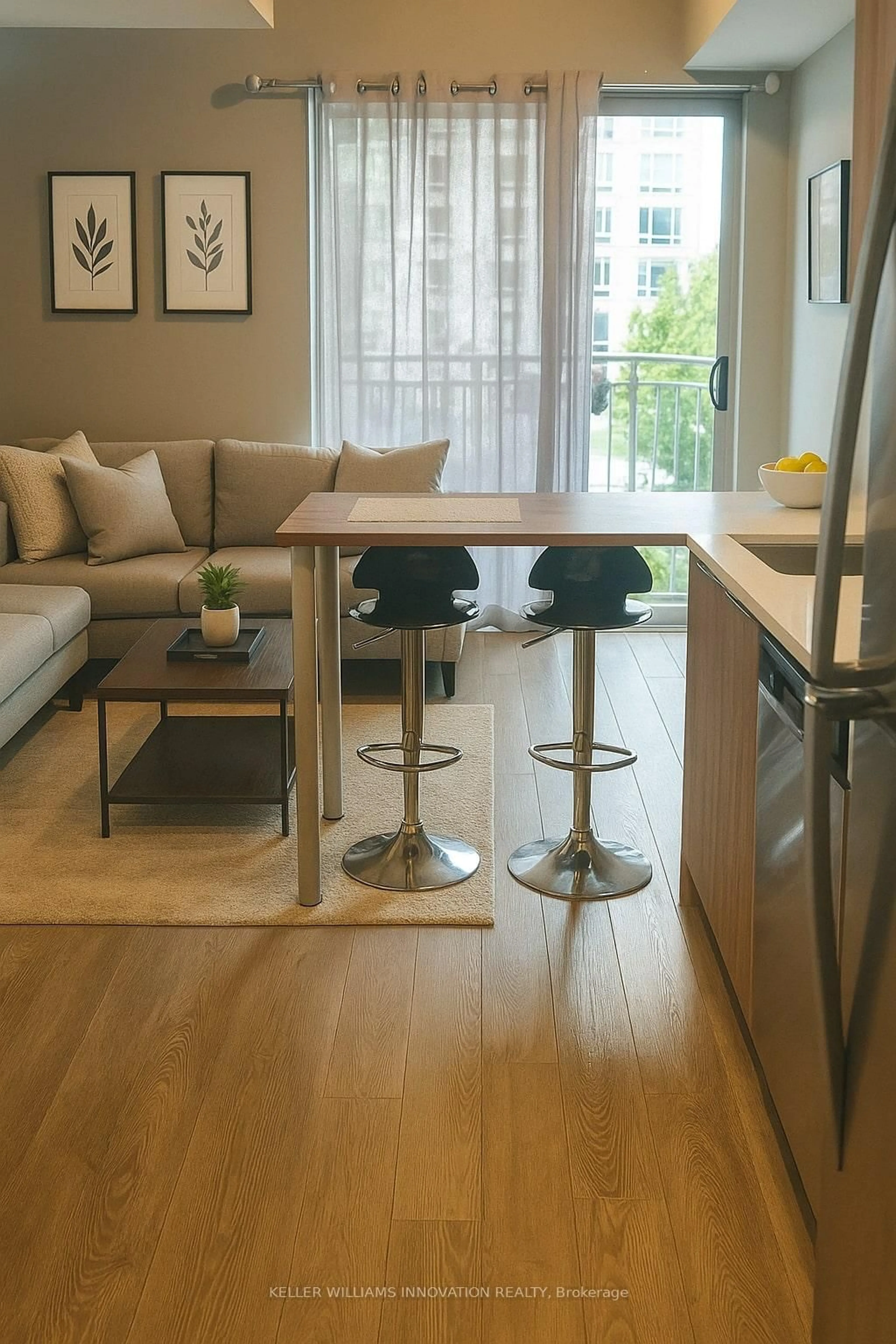 Living room with furniture, wood/laminate floor for 321 Spruce St #506, Waterloo Ontario N2L 0G4