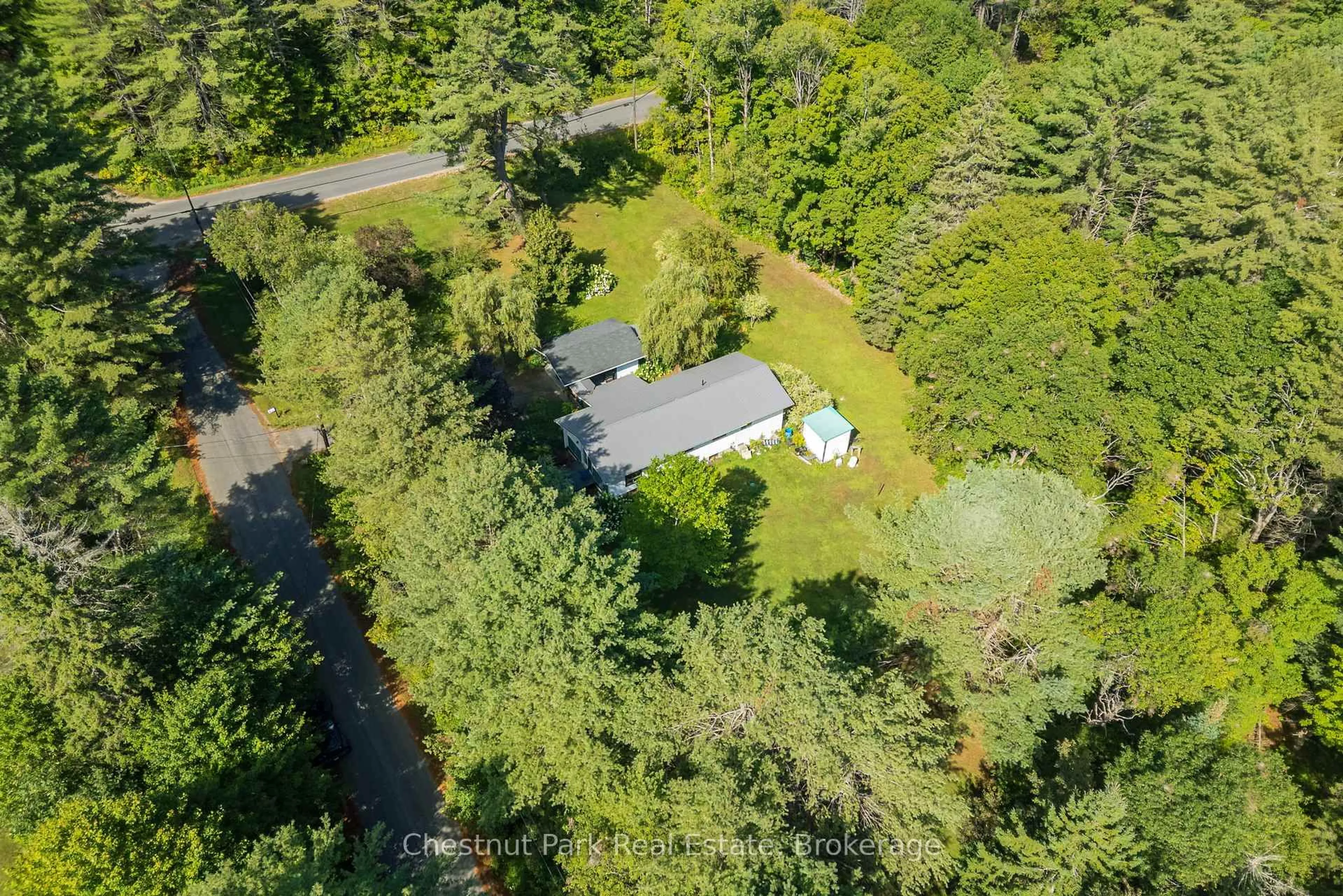 A pic from outside/outdoor area/front of a property/back of a property/a pic from drone, forest/trees view for 1047 Naismith Rd, Bracebridge Ontario P1L 1X4