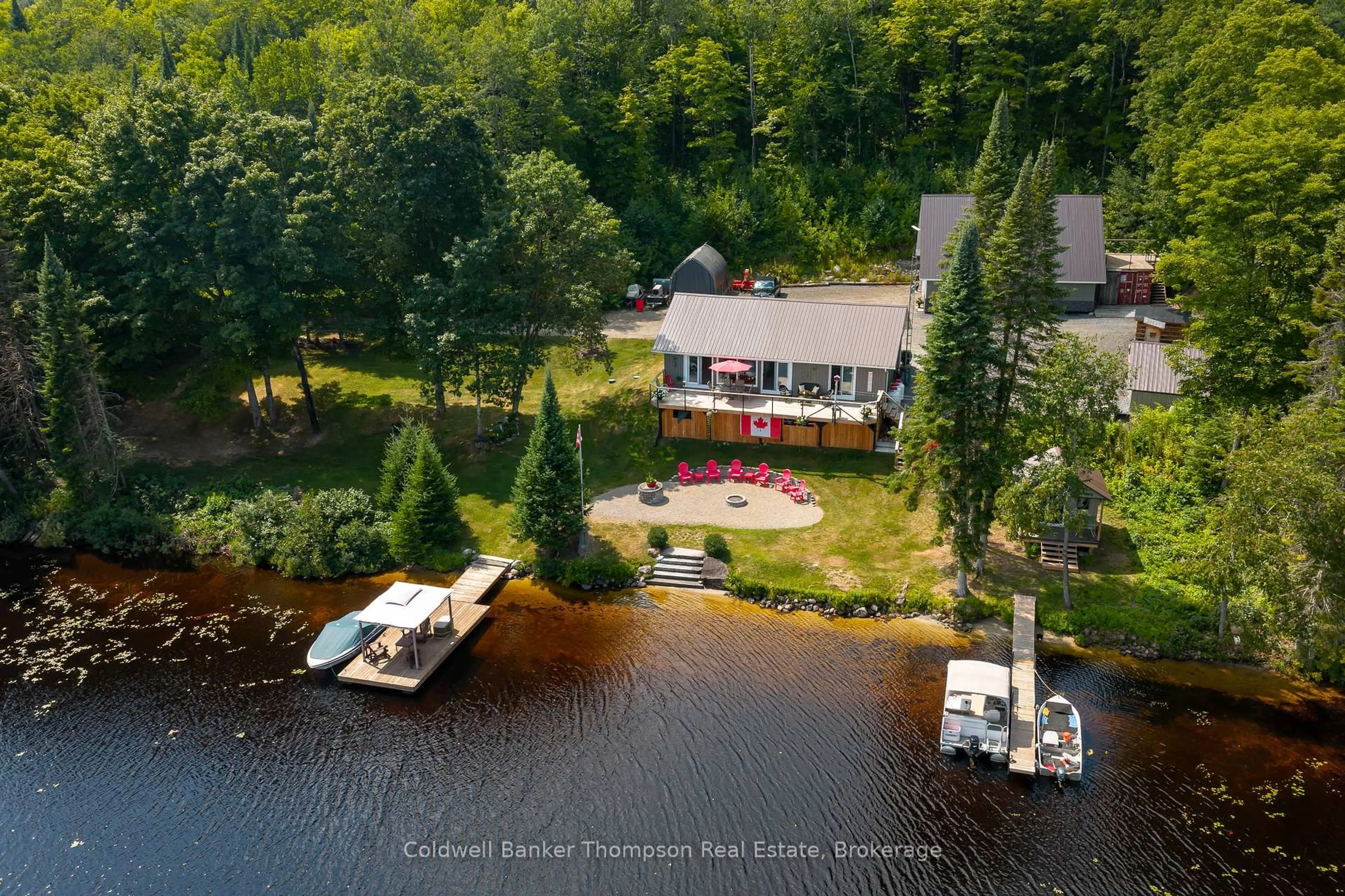 A pic from outside/outdoor area/front of a property/back of a property/a pic from drone, water/lake/river/ocean view for 85 Nulty Lane, Armour Ontario P0A 1J0