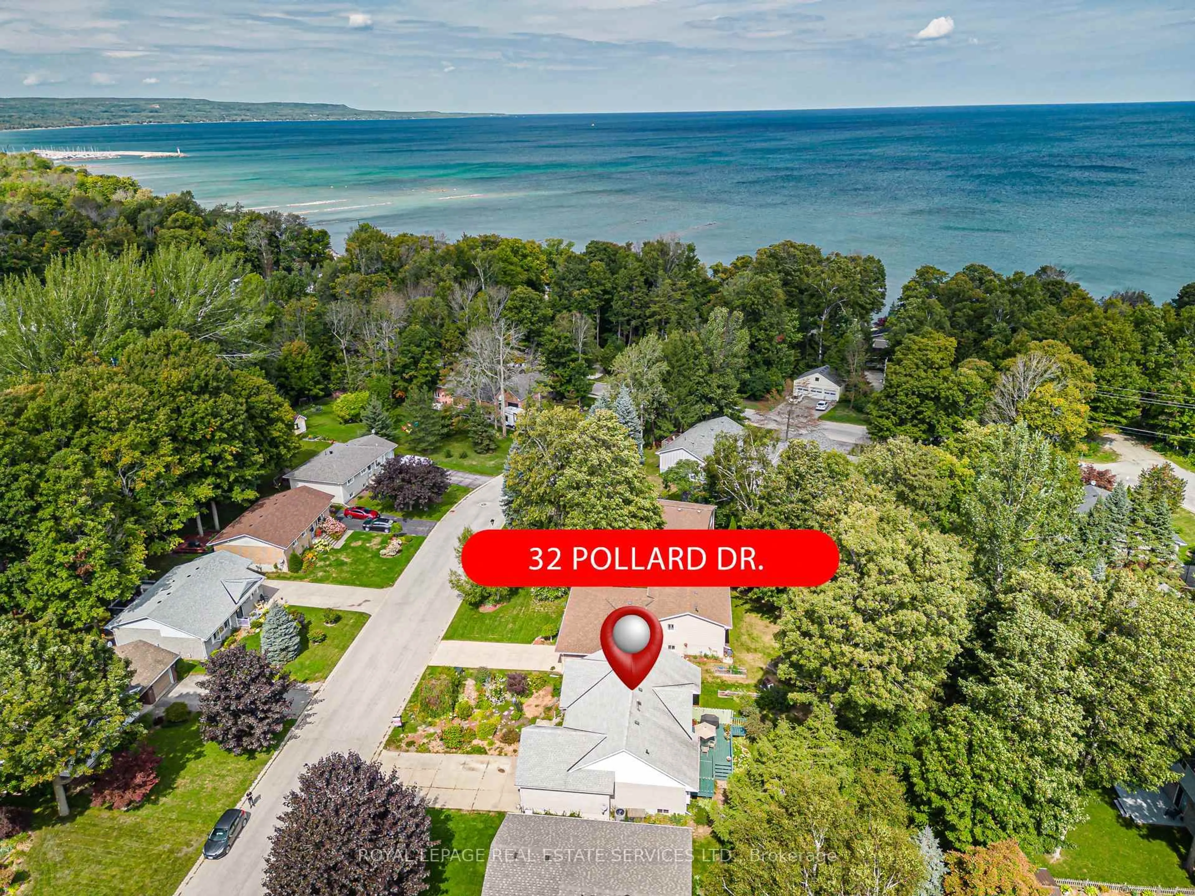 A pic from outside/outdoor area/front of a property/back of a property/a pic from drone, water/lake/river/ocean view for 32 Pollard Dr, Meaford Ontario N4L 1A7