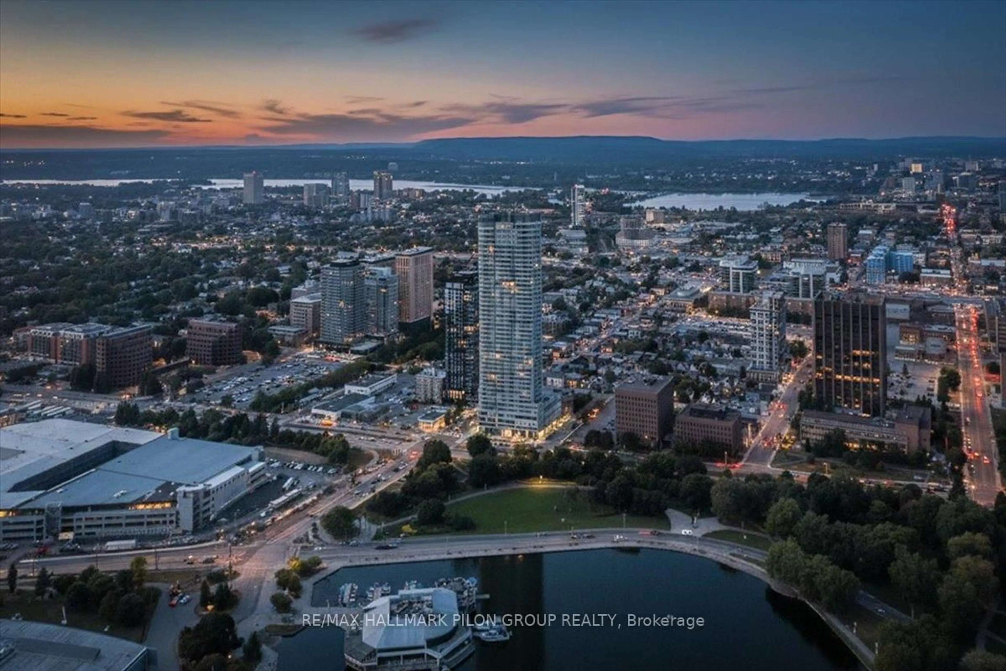 A pic from outside/outdoor area/front of a property/back of a property/a pic from drone, city buildings view from balcony for 805 Carling Ave #3907, Ottawa Ontario K1S 5W9