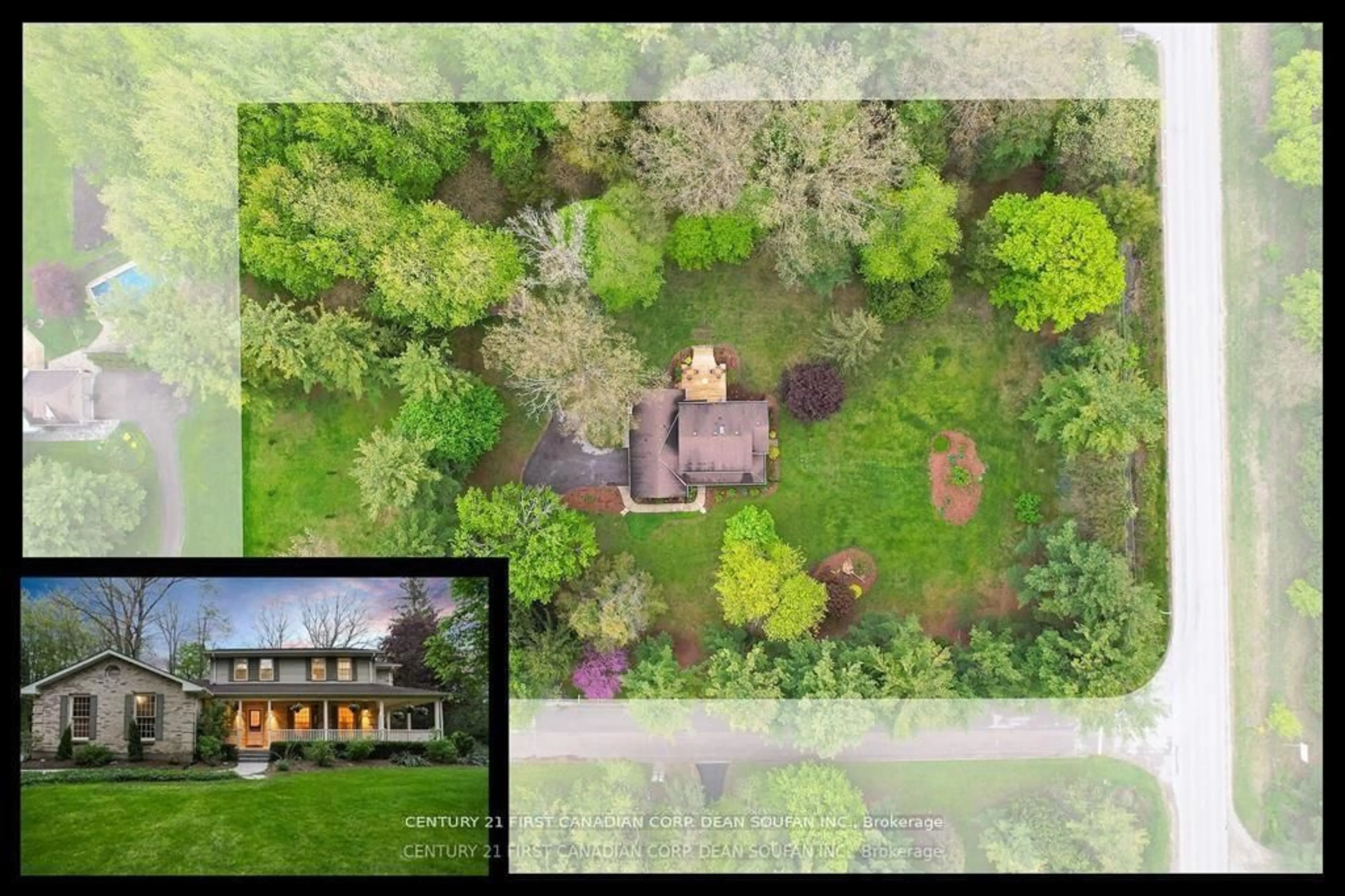 A pic from outside/outdoor area/front of a property/back of a property/a pic from drone, forest/trees view for 2 Lansdowne Park Cres, Middlesex Centre Ontario N0L 1R0