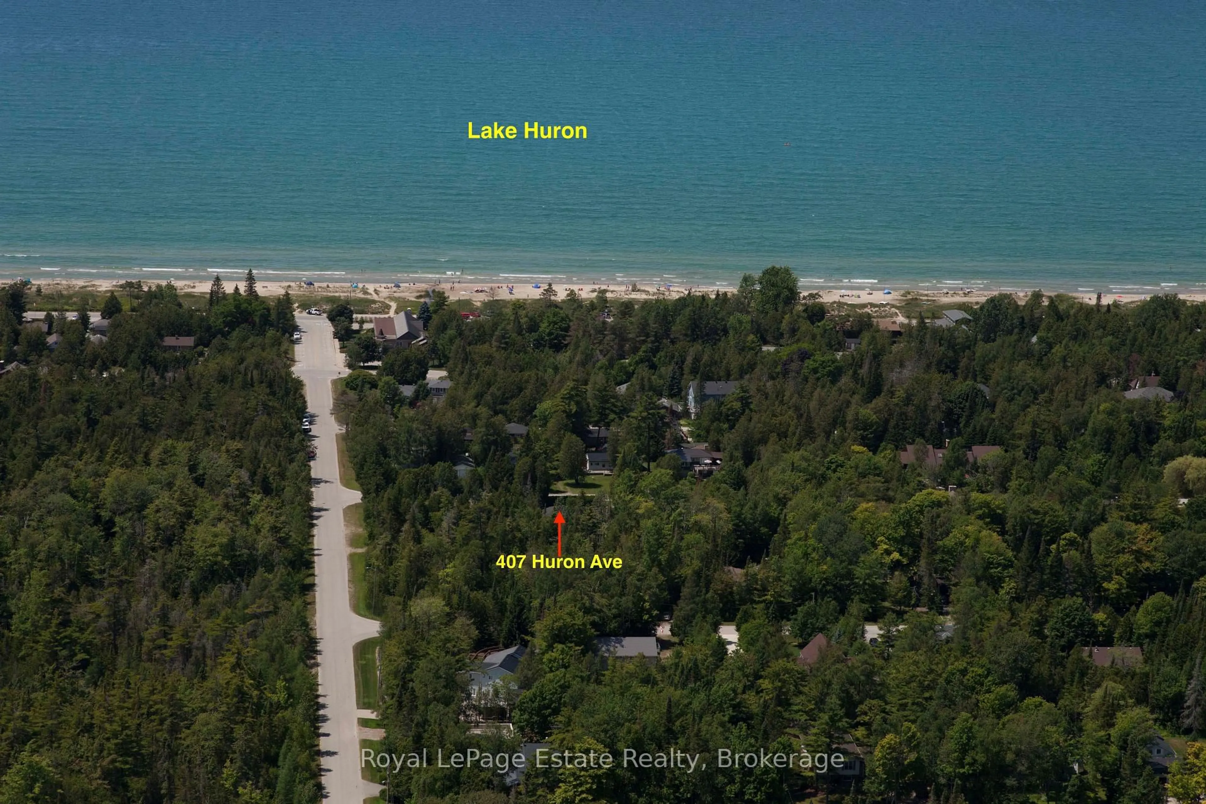 A pic from outside/outdoor area/front of a property/back of a property/a pic from drone, water/lake/river/ocean view for 407 Huron Ave, South Bruce Peninsula Ontario N0H 2G0