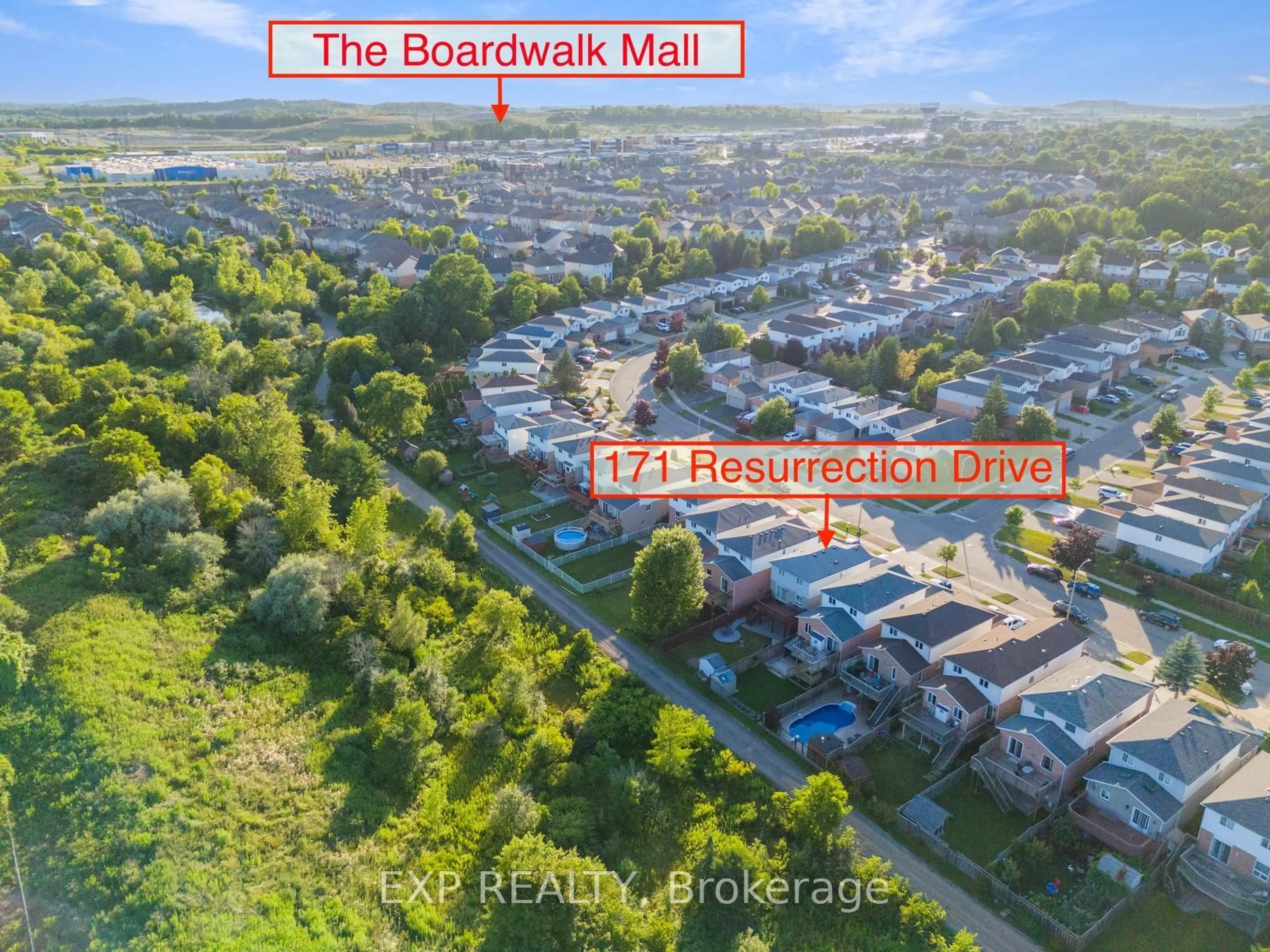 A pic from outside/outdoor area/front of a property/back of a property/a pic from drone, water/lake/river/ocean view for 171 RESURRECTION Dr, Kitchener Ontario N2N 3H1