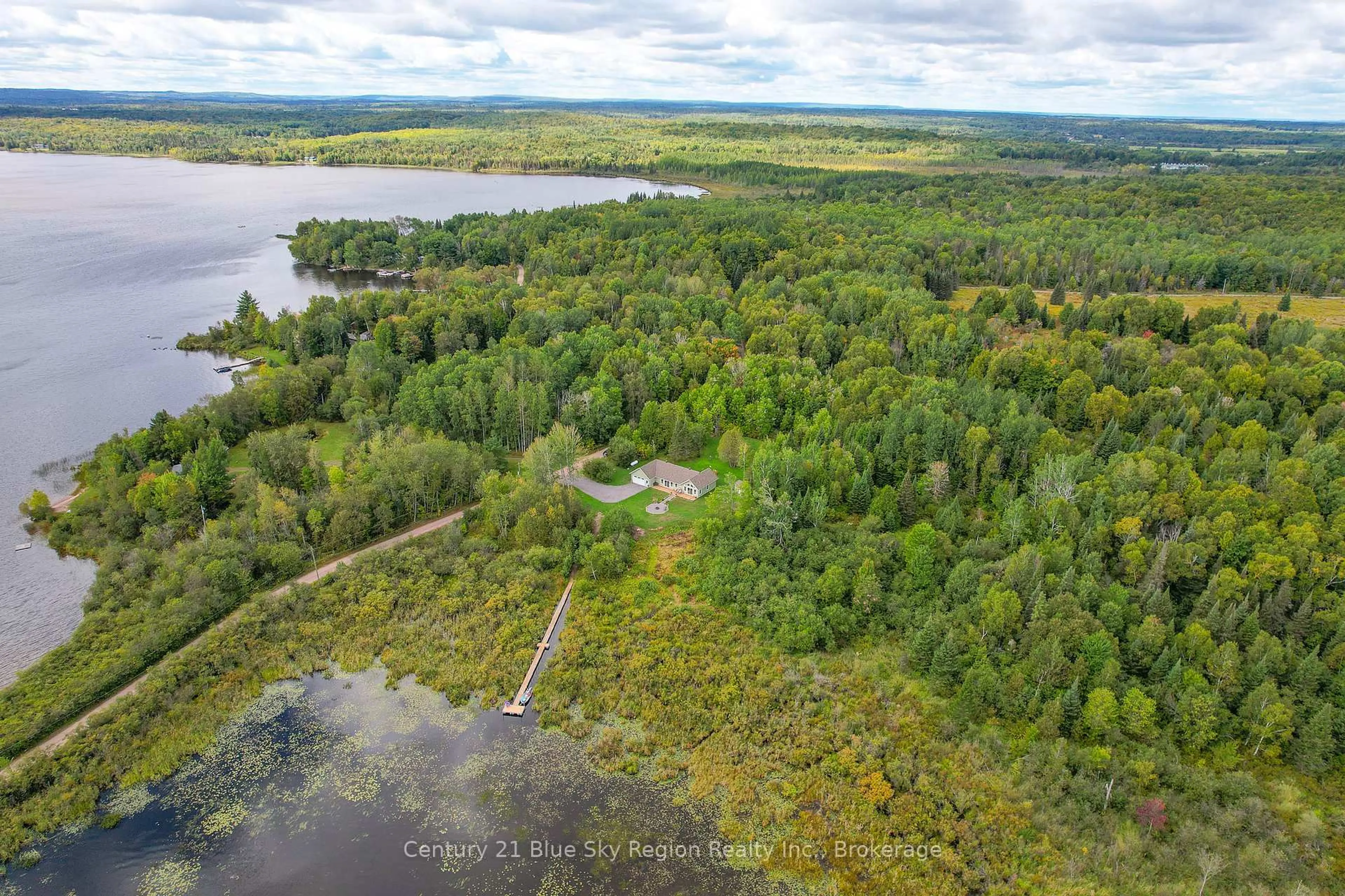 A pic from outside/outdoor area/front of a property/back of a property/a pic from drone, water/lake/river/ocean view for 398 Mallard Haven Rd, Chisholm Ontario P0H 1B0