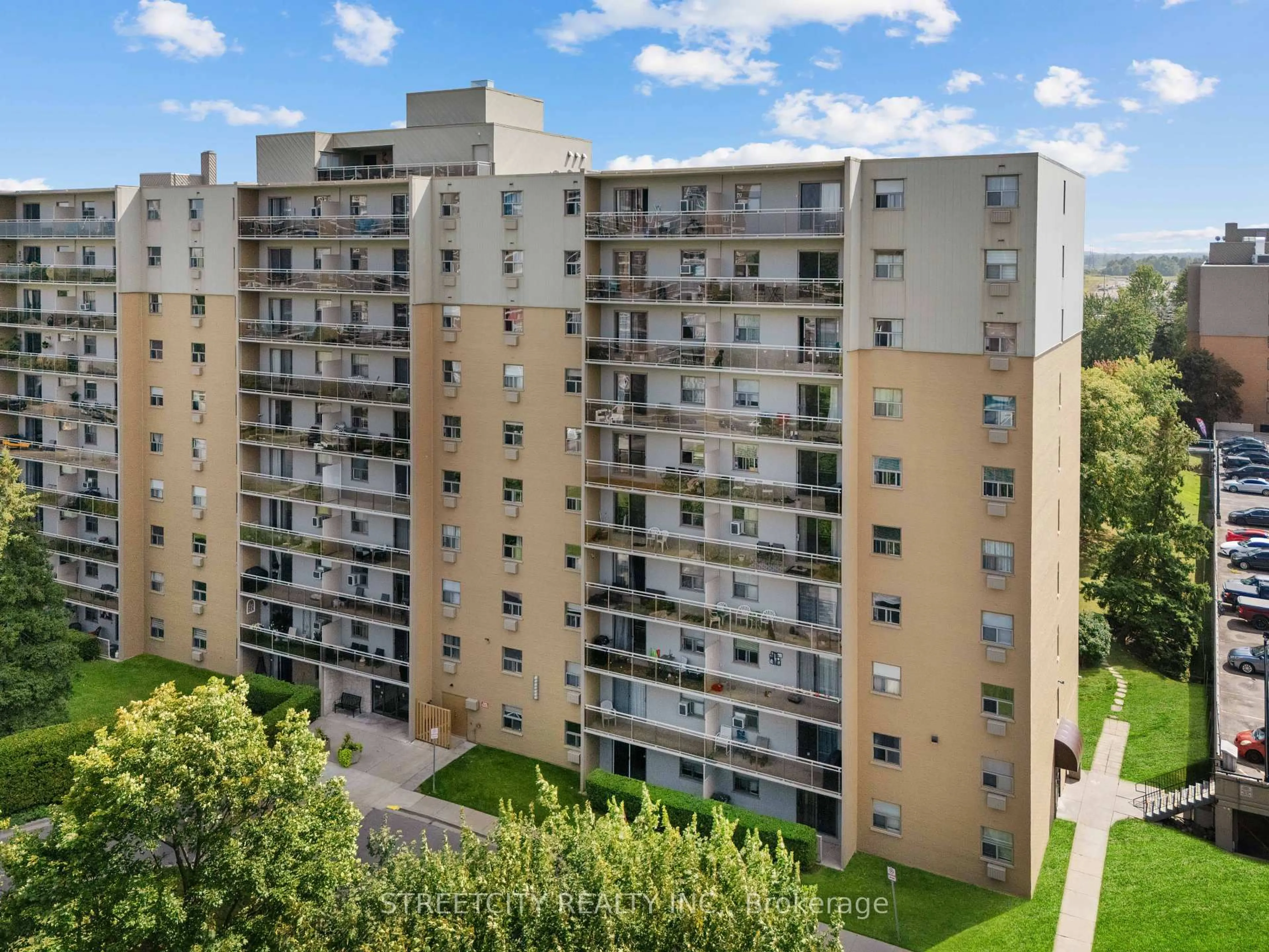 A pic from outside/outdoor area/front of a property/back of a property/a pic from drone, city buildings view from balcony for 931 Wonderland Rd #504, London South Ontario N6K 2X6