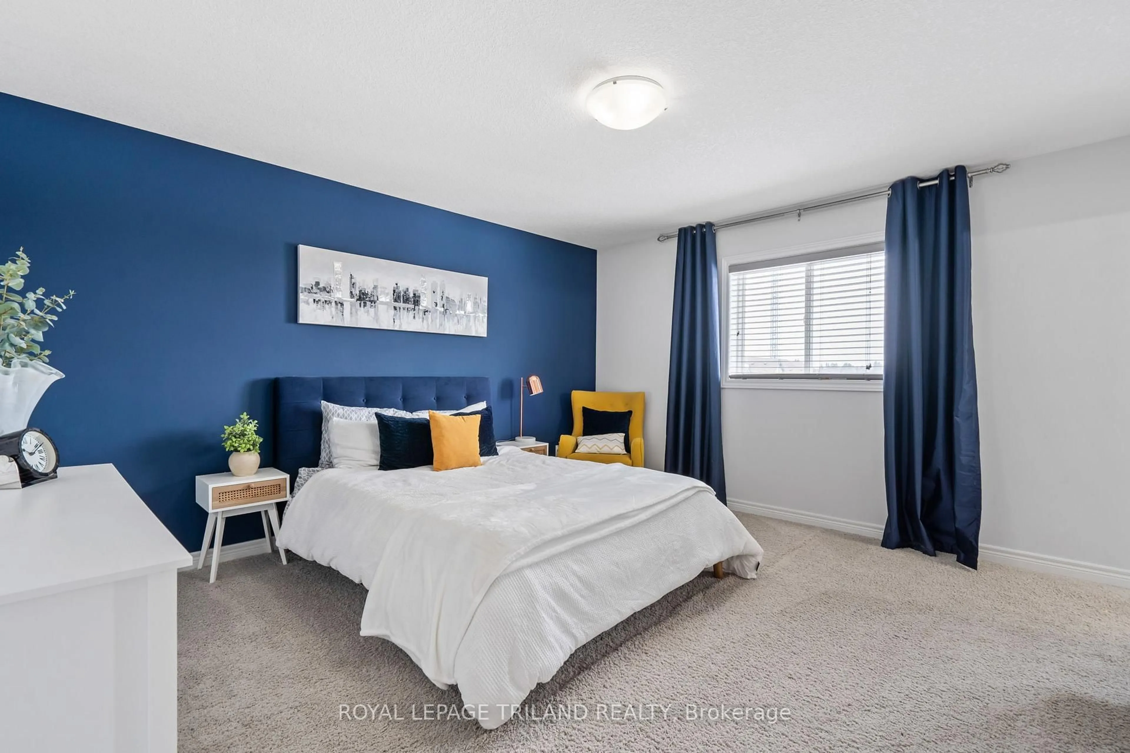 Bedroom with bed, carpet floor for 1220 Riverbend Rd #50, London South Ontario N6K 0G5