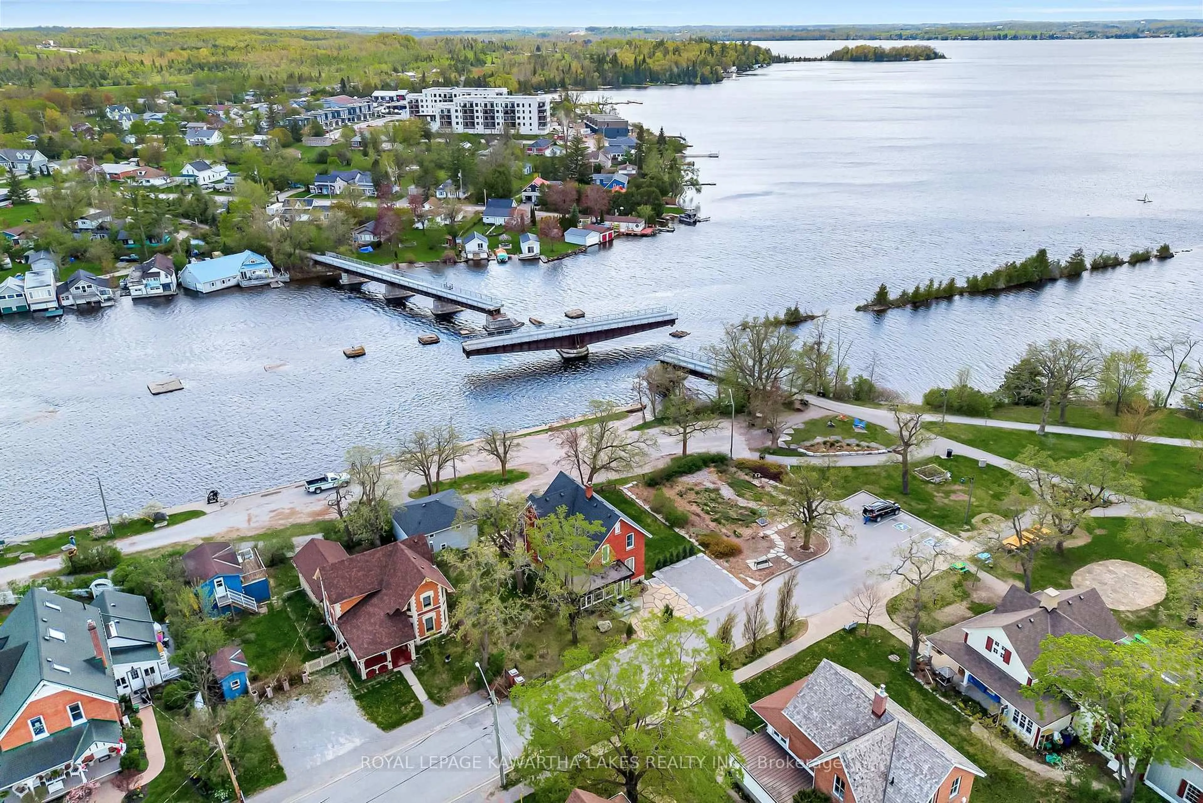 A pic from outside/outdoor area/front of a property/back of a property/a pic from drone, water/lake/river/ocean view for 45 OAK St, Kawartha Lakes Ontario K0M 1N0