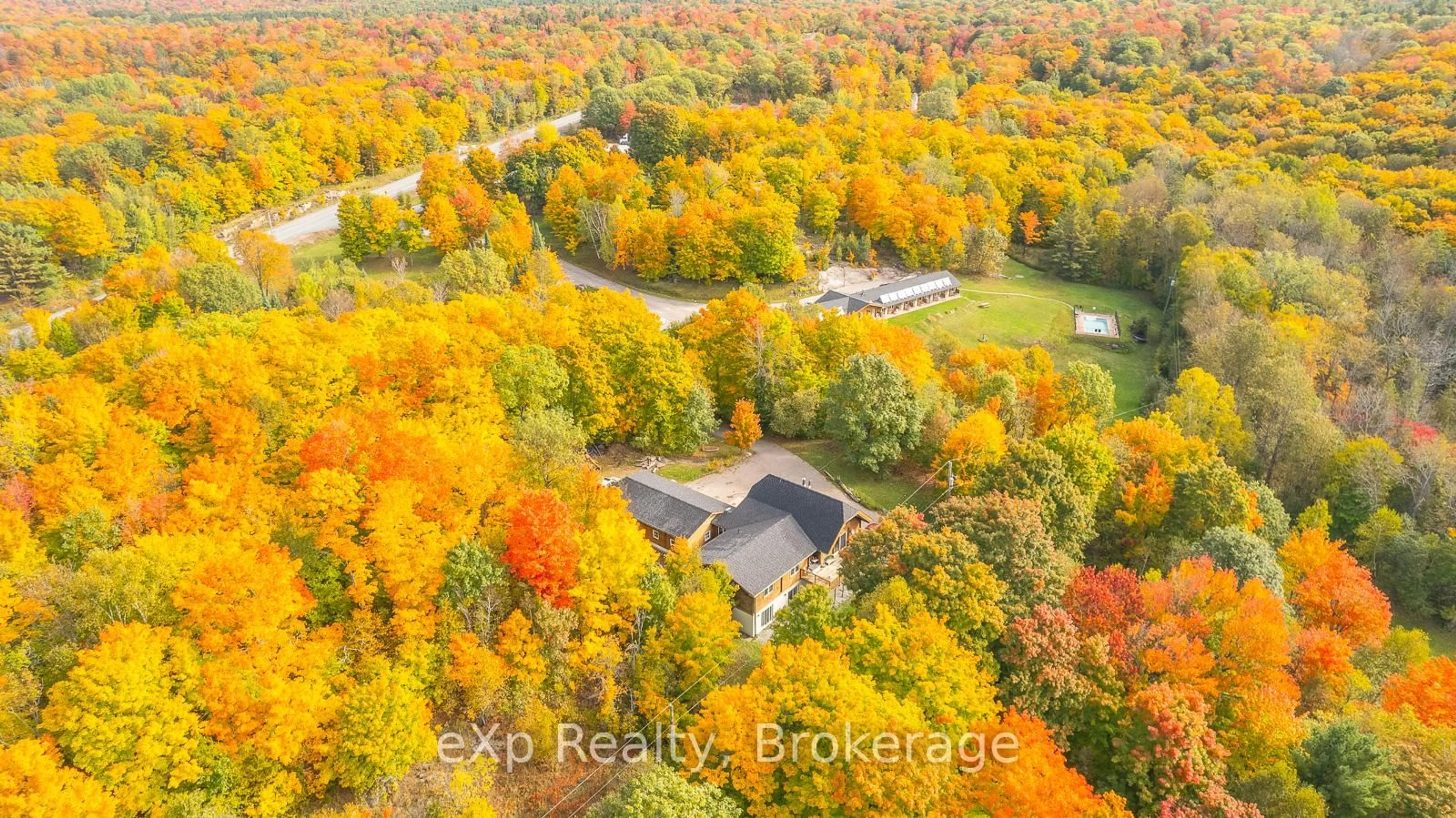 A pic from outside/outdoor area/front of a property/back of a property/a pic from drone, forest/trees view for 5331 Hwy 124 Highway, Magnetawan Ontario P0A 1P0