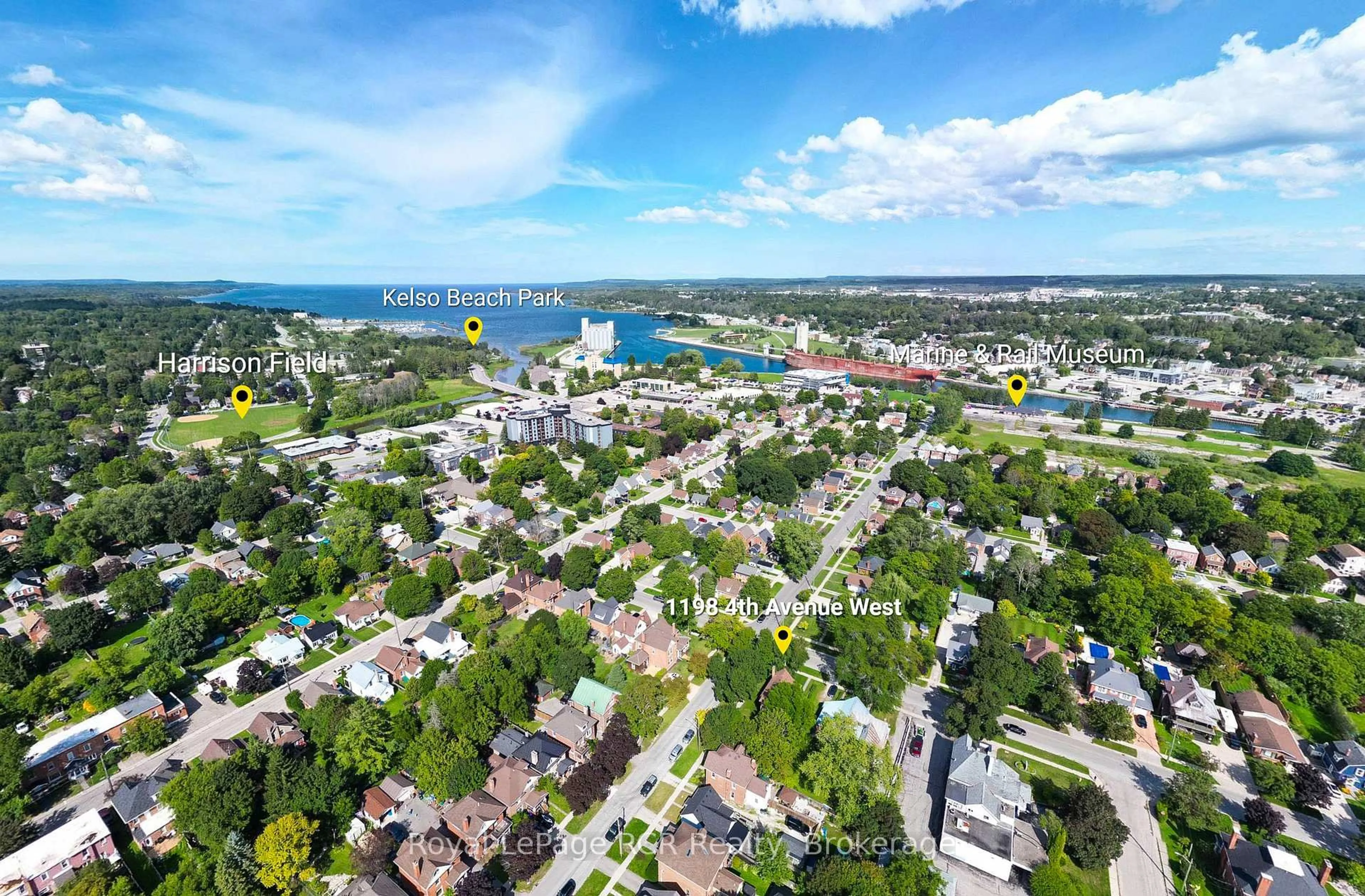 A pic from outside/outdoor area/front of a property/back of a property/a pic from drone, water/lake/river/ocean view for 1198 4th Ave, Owen Sound Ontario N4K 4W5