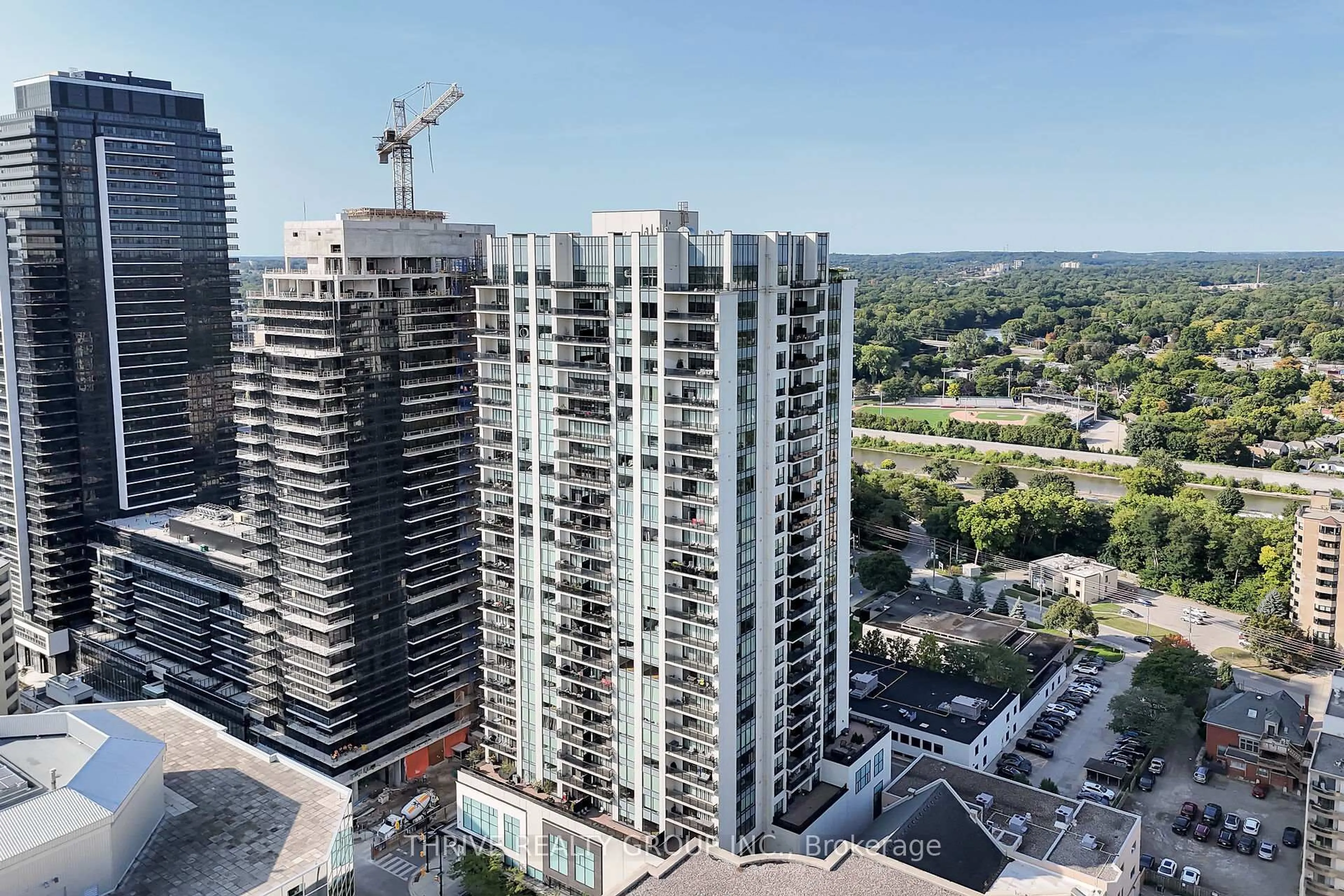 A pic from outside/outdoor area/front of a property/back of a property/a pic from drone, city buildings view from balcony for 505 Talbot St #2104, London East Ontario N6A 2S6