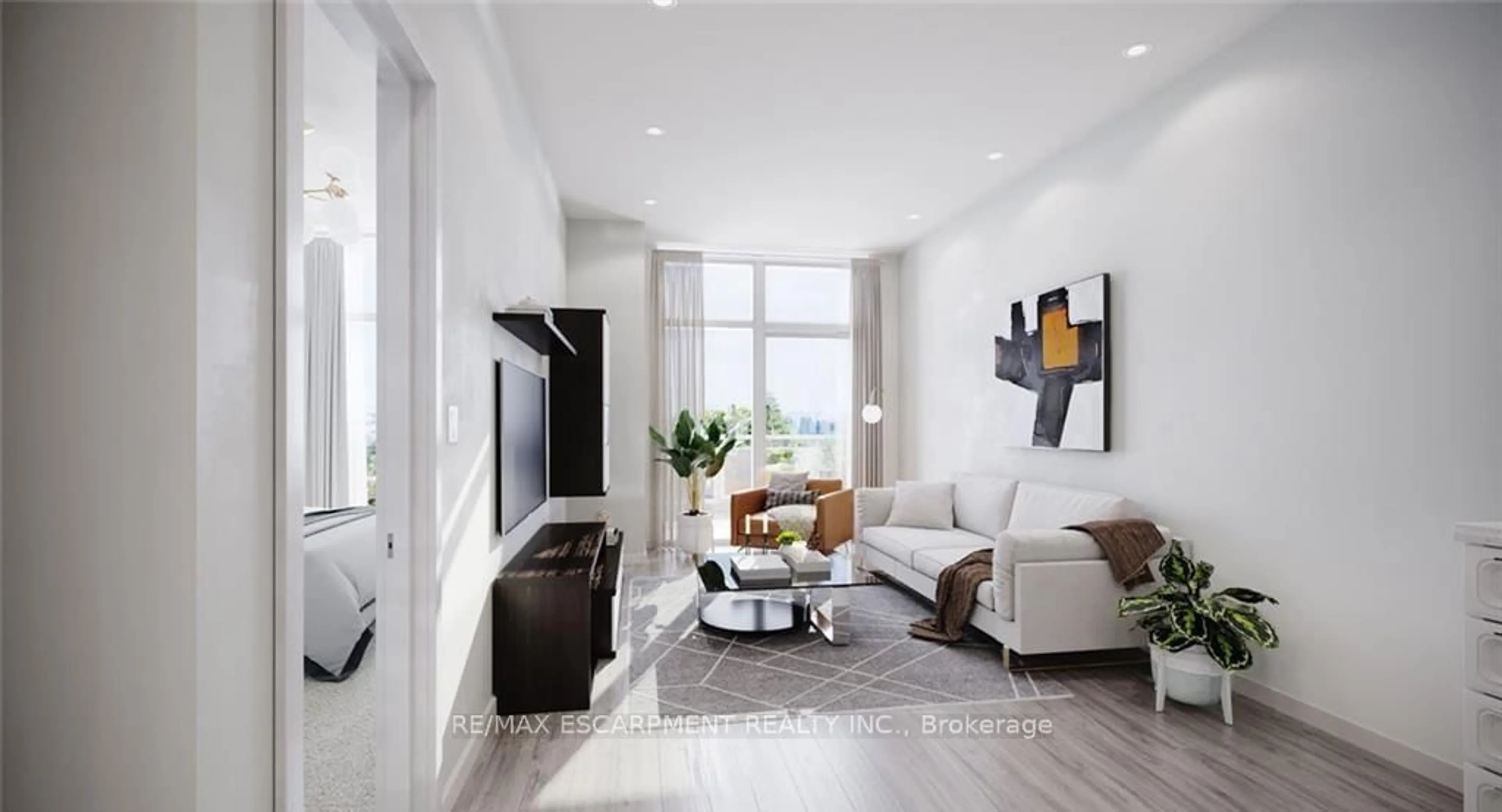Living room with furniture, ceramic/tile floor for 461 Green Rd #1202, Hamilton Ontario L8E 5B4