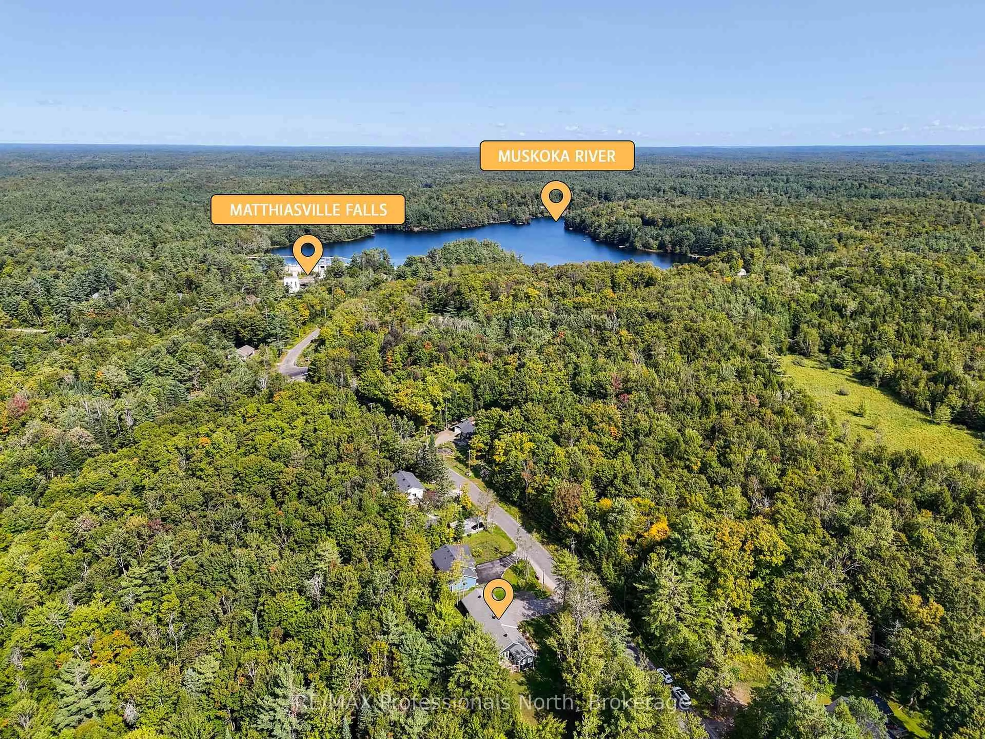 A pic from outside/outdoor area/front of a property/back of a property/a pic from drone, water/lake/river/ocean view for 1087 Hawn Rd, Bracebridge Ontario P1P 1R3