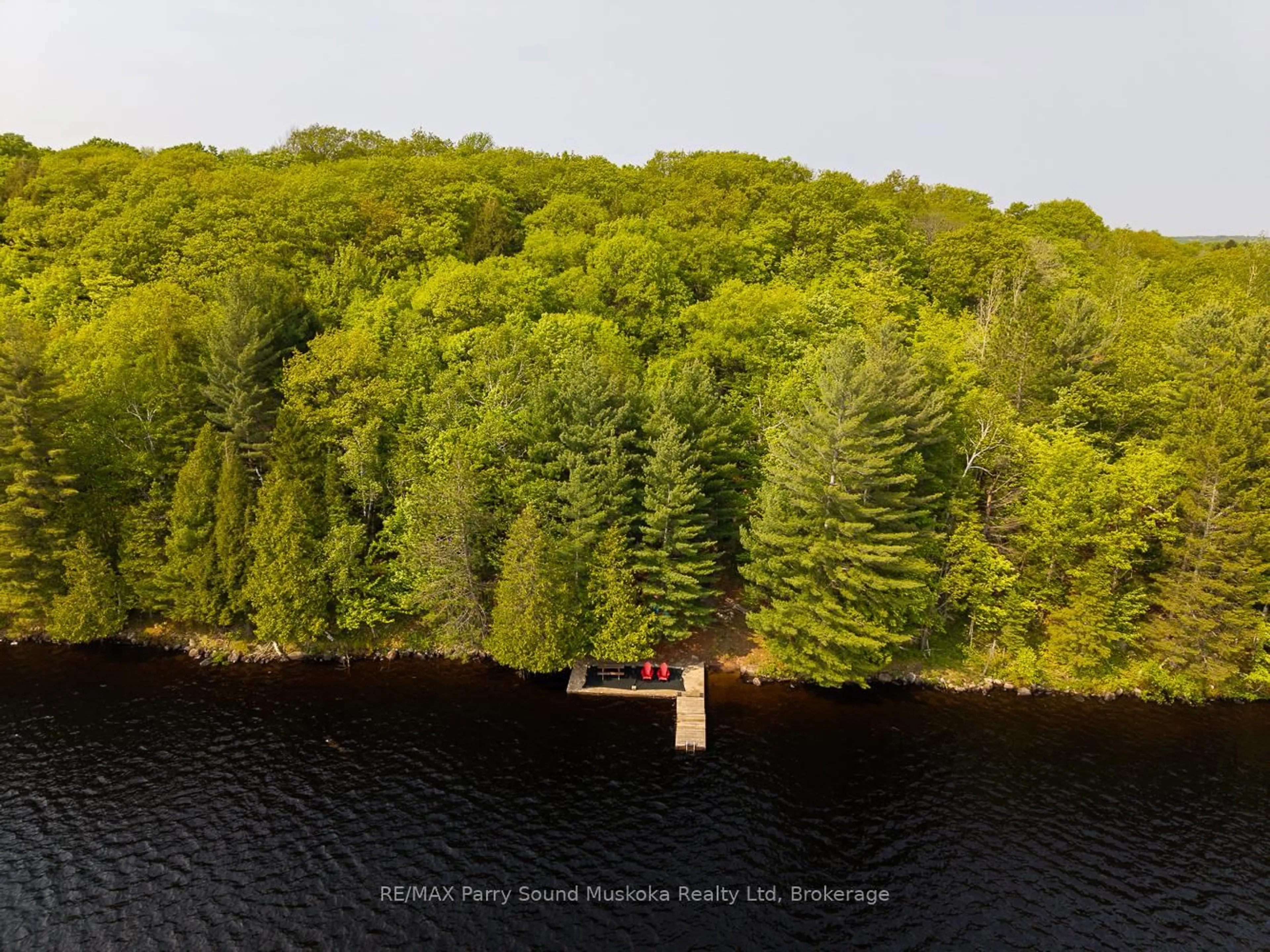 A pic from outside/outdoor area/front of a property/back of a property/a pic from drone, water/lake/river/ocean view for 40 Jack and Verna's Lane, Magnetawan Ontario P0A 1P0