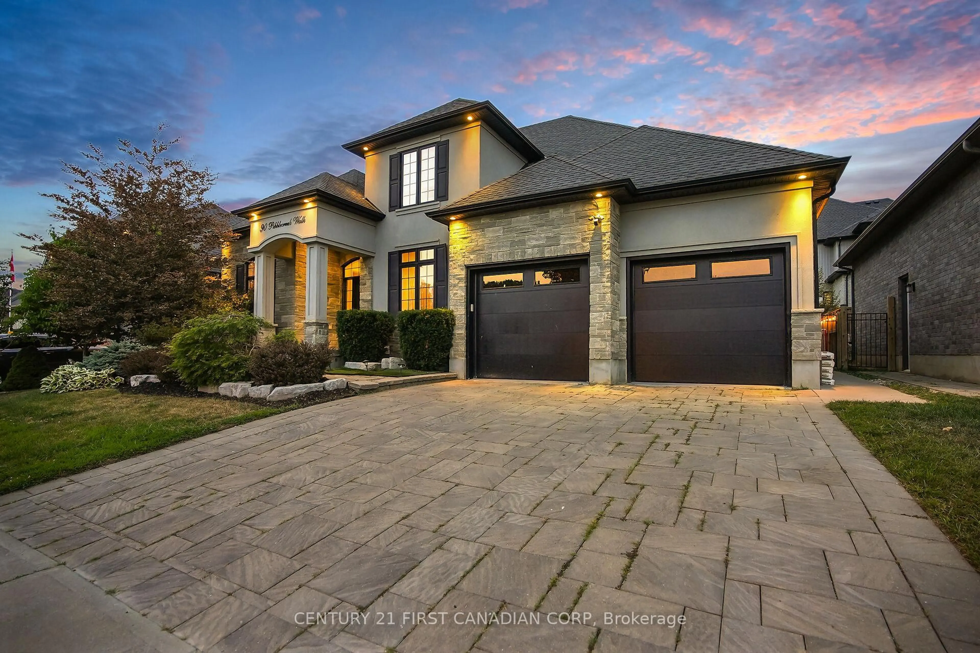 Home with brick exterior material, street for 90 Pebblecreek Walk, London North Ontario N6G 0K6