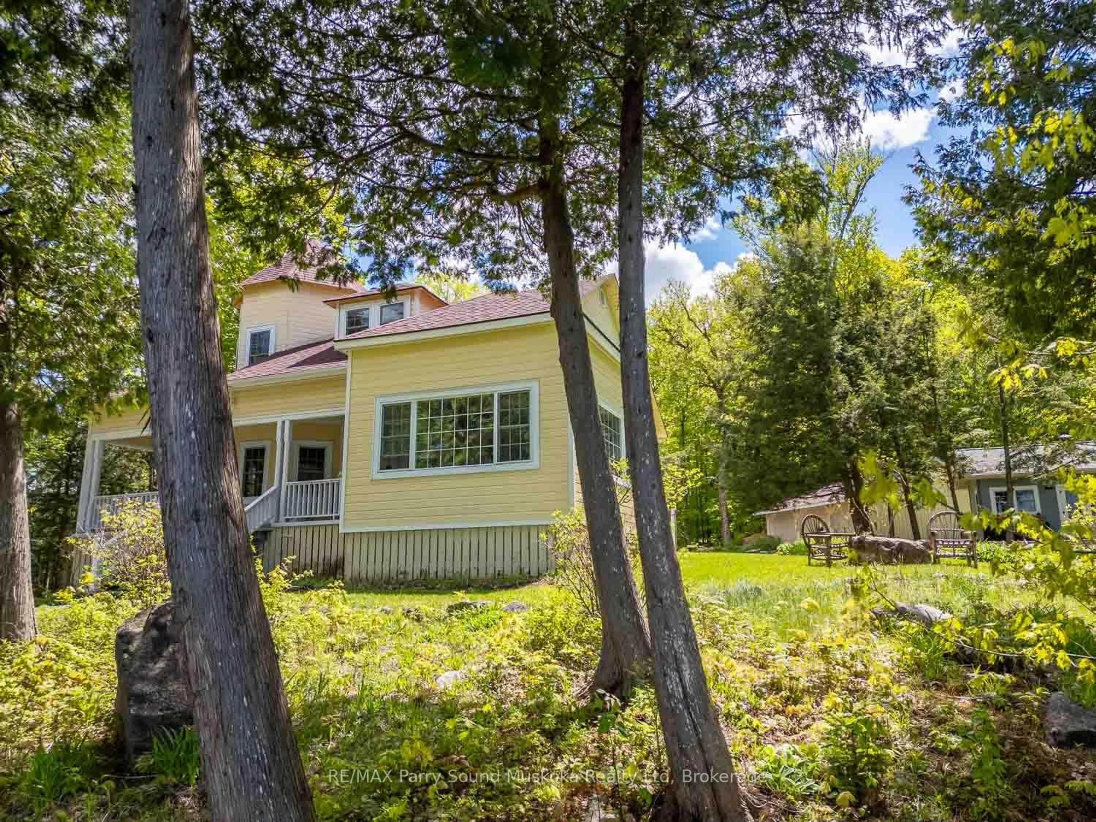 A pic from outside/outdoor area/front of a property/back of a property/a pic from drone, forest/trees view for 108 Starratt Rd, Ryerson Ontario P0A 1C0