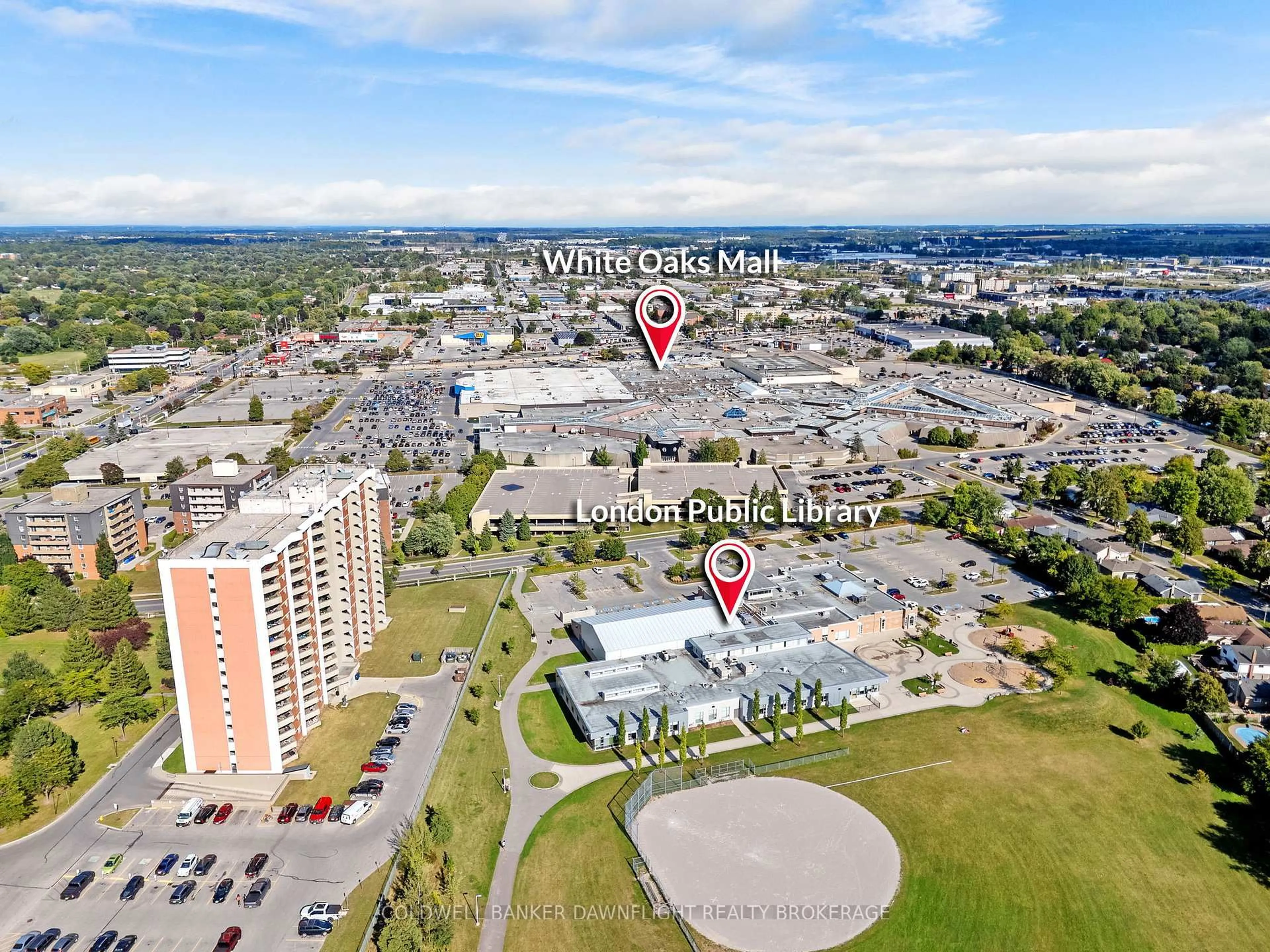 A pic from outside/outdoor area/front of a property/back of a property/a pic from drone, city buildings view from balcony for 1105 Jalna Blvd #1103, London South Ontario N6E 2S9
