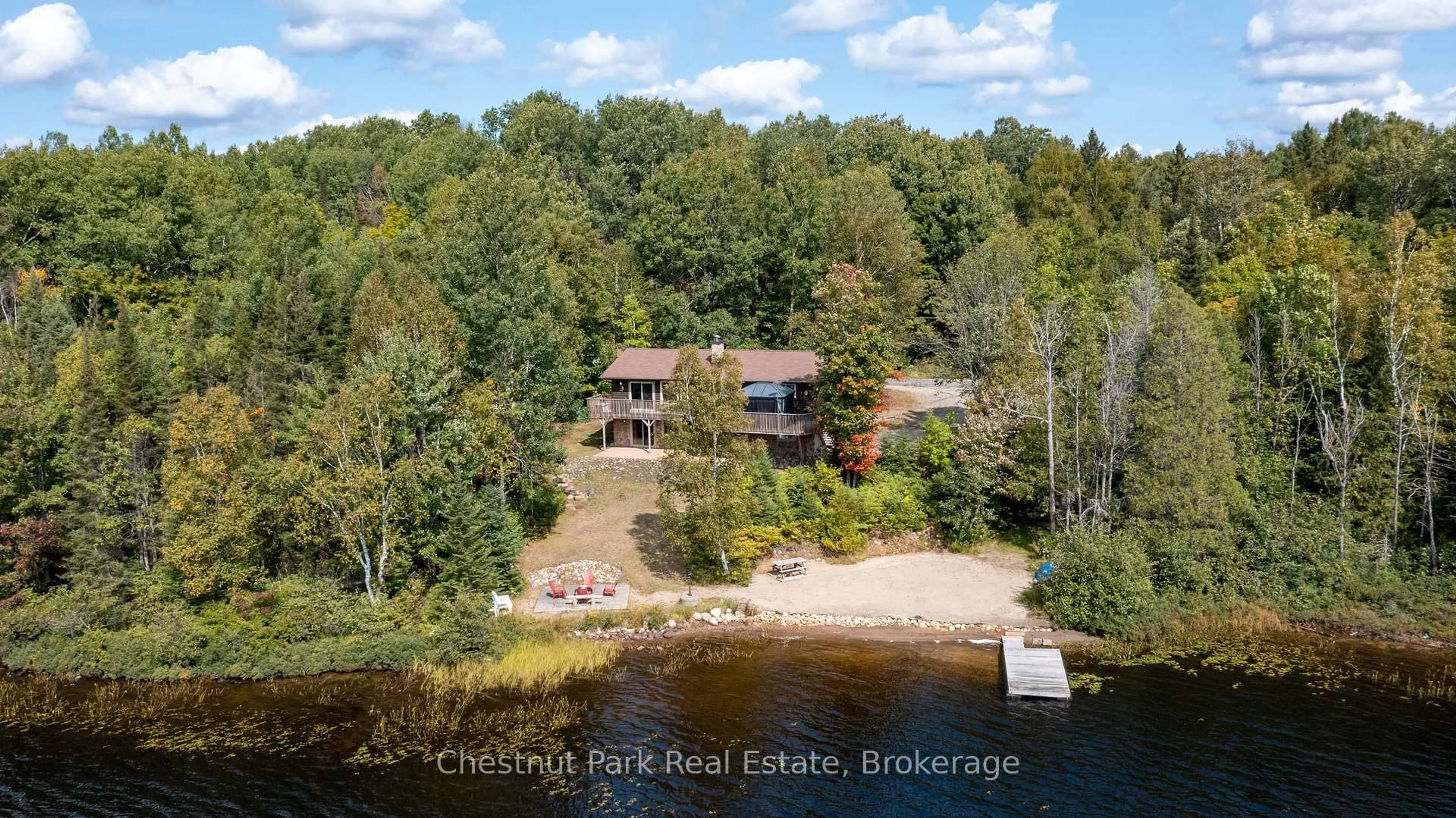 A pic from outside/outdoor area/front of a property/back of a property/a pic from drone, water/lake/river/ocean view for 665 Echo Ridge Rd, Kearney Ontario P0A 1M0