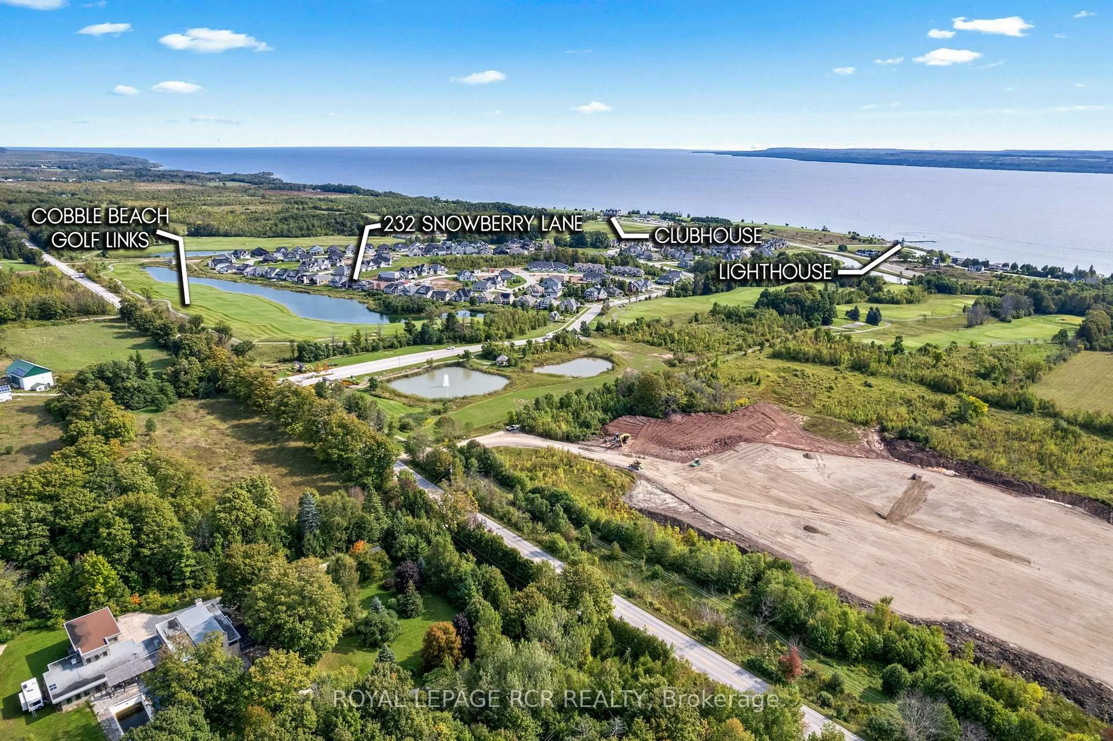A pic from outside/outdoor area/front of a property/back of a property/a pic from drone, water/lake/river/ocean view for 232 Snowberry Lane, Georgian Bluffs Ontario N0H 1S0