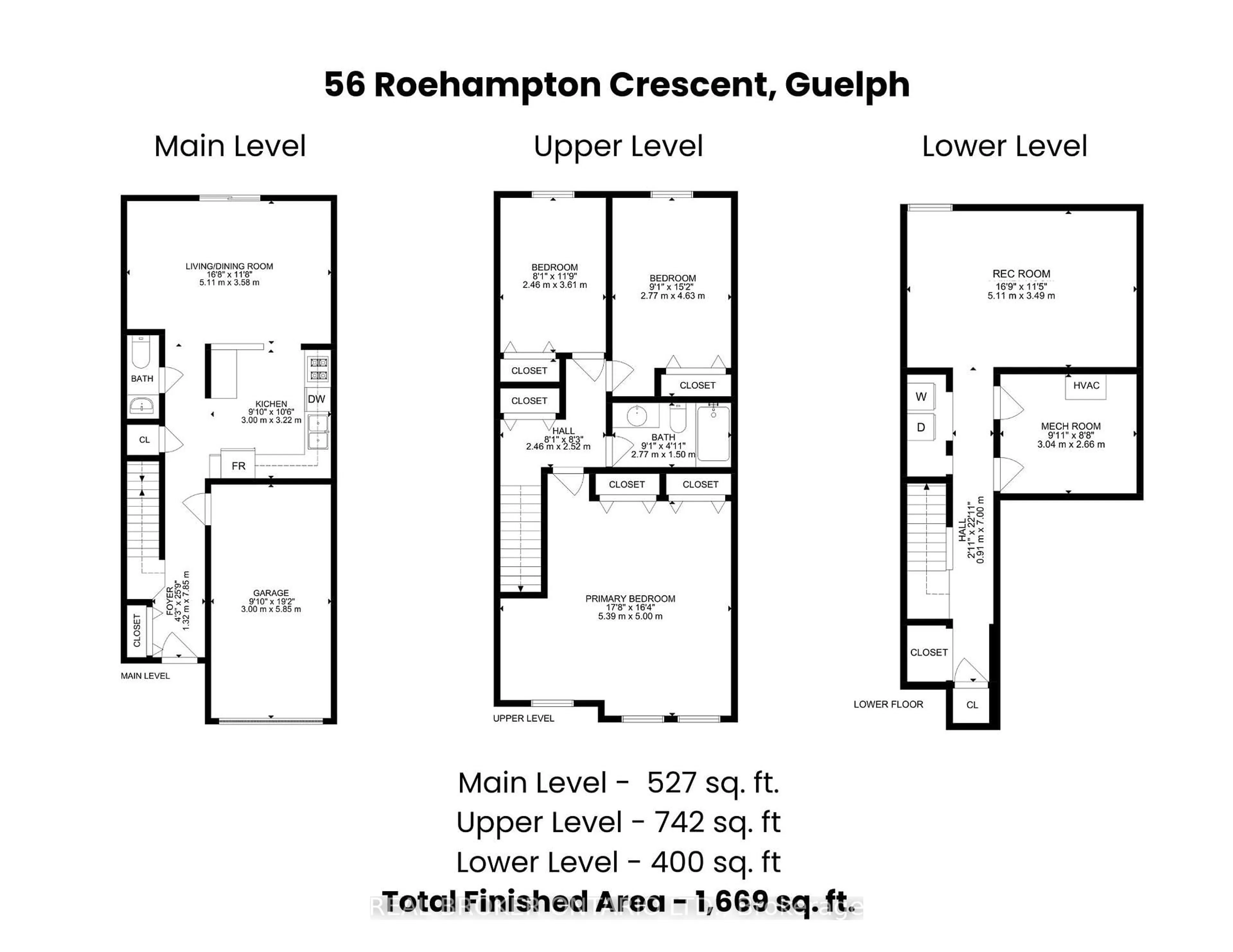 Floor plan for 56 Roehampton Cres, Guelph Ontario N1L 1M8