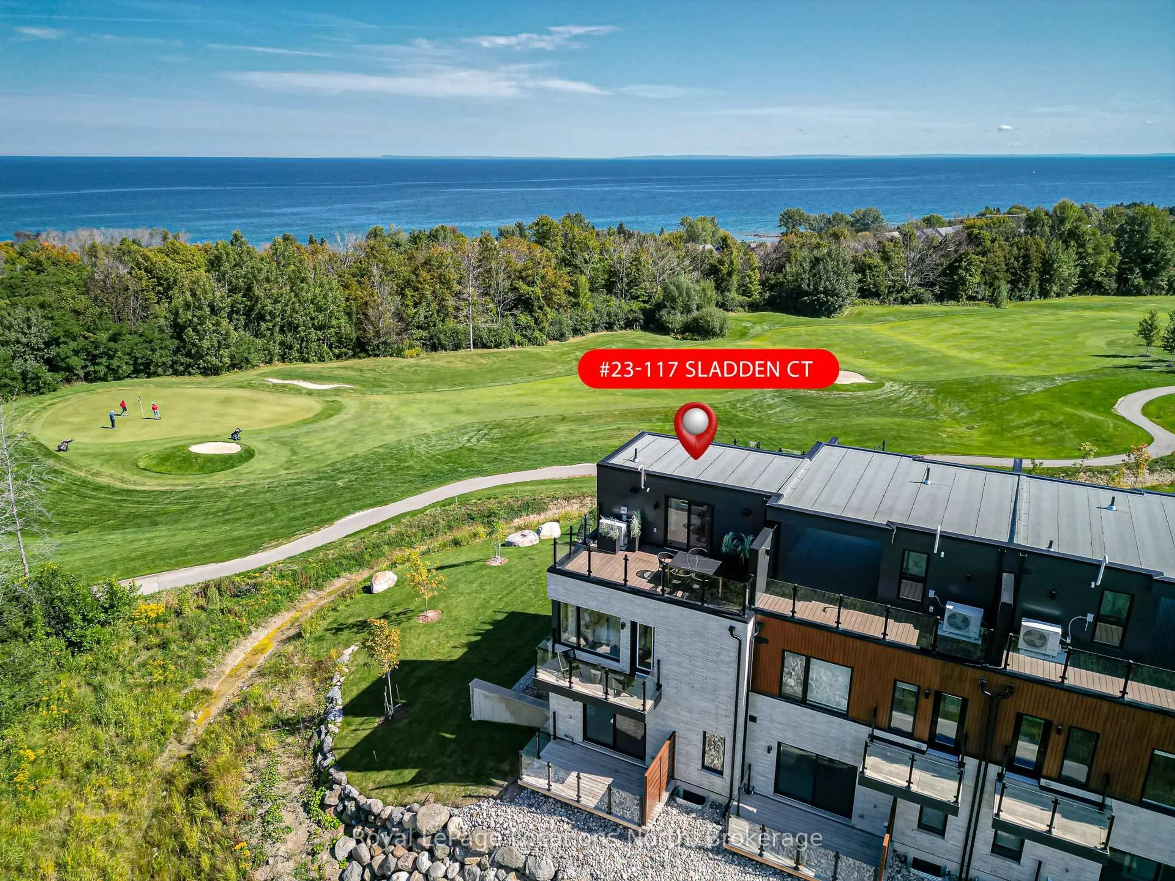 A pic from outside/outdoor area/front of a property/back of a property/a pic from drone, water/lake/river/ocean view for 117 SLADDEN Crt #23, Blue Mountains Ontario N0H 2P0