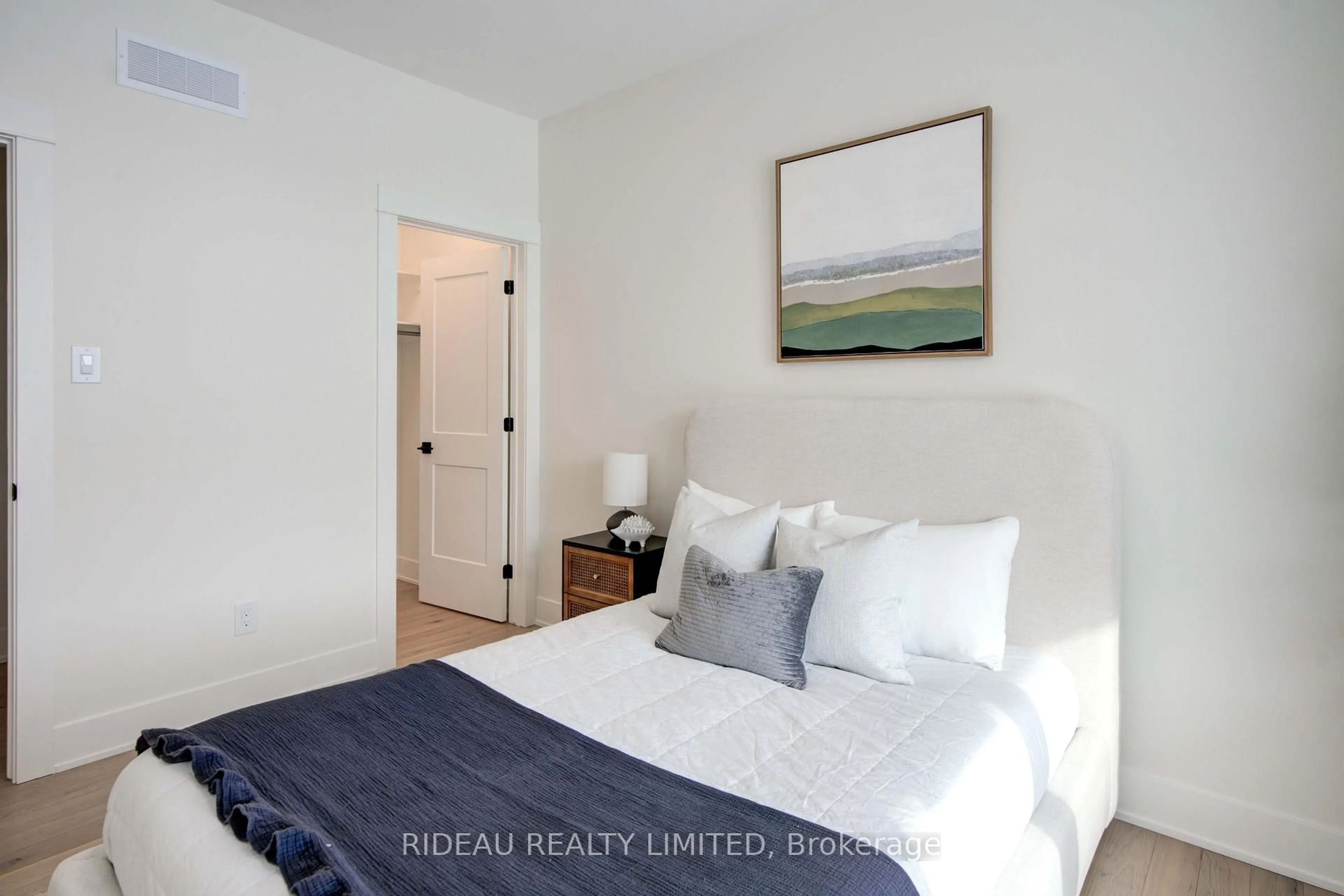 Bedroom with bed, wood/laminate floor for 82 Cabin House Rd, Westport Ontario K0G 1X0