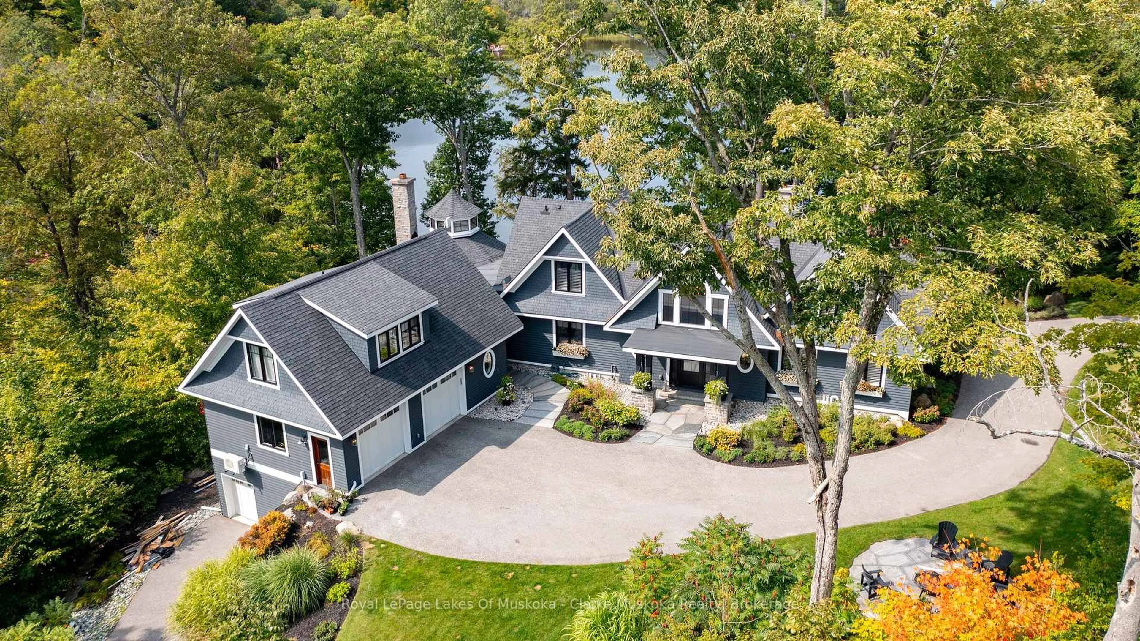 A pic from outside/outdoor area/front of a property/back of a property/a pic from drone, unknown for 1079 Trillium Rd, Muskoka Lakes Ontario P0B 1J0