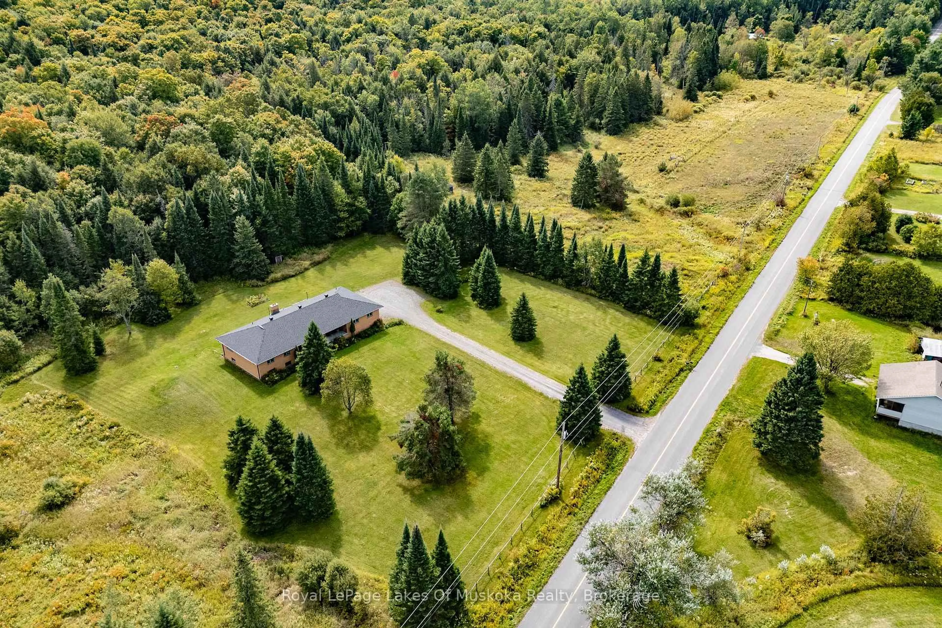 A pic from outside/outdoor area/front of a property/back of a property/a pic from drone, forest/trees view for 1419 Beatrice Townline Rd, Muskoka Lakes Ontario P1L 1X4
