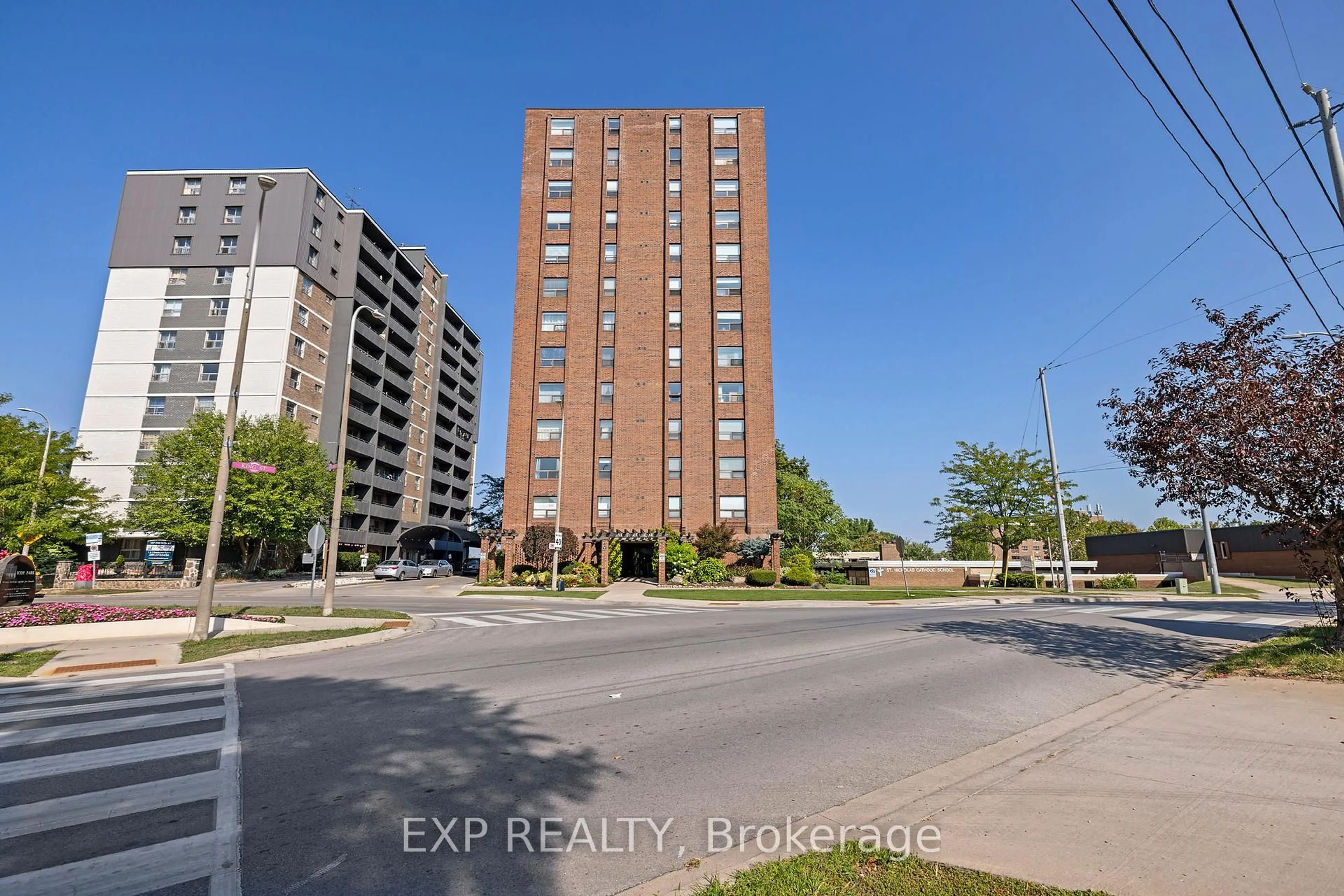A pic from outside/outdoor area/front of a property/back of a property/a pic from drone, city buildings view from balcony for 141 Church St #602, St. Catharines Ontario L2R 7L7