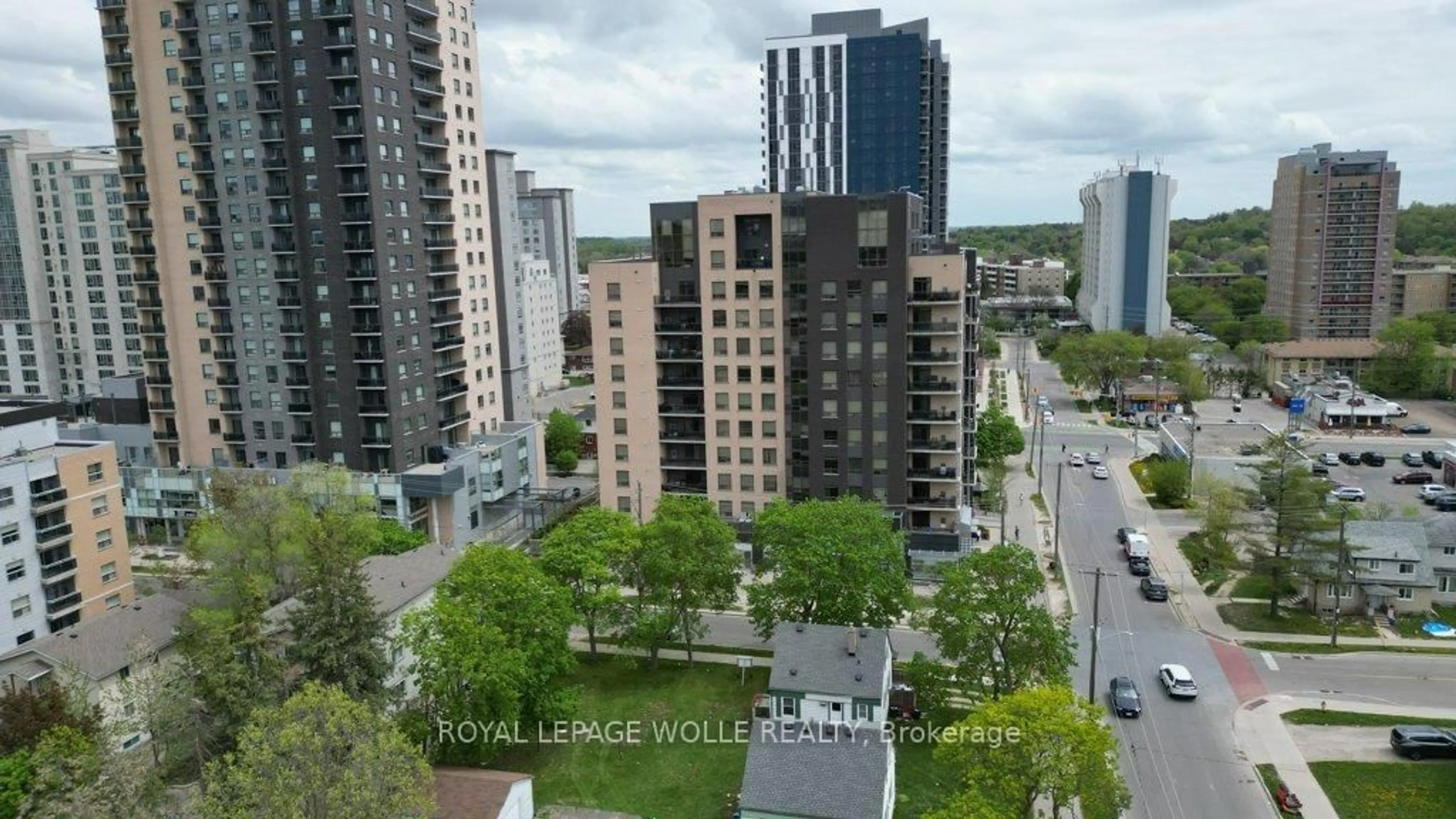 A pic from outside/outdoor area/front of a property/back of a property/a pic from drone, city buildings view from balcony for 8 Hickory St #304, Waterloo Ontario N2L 3H6