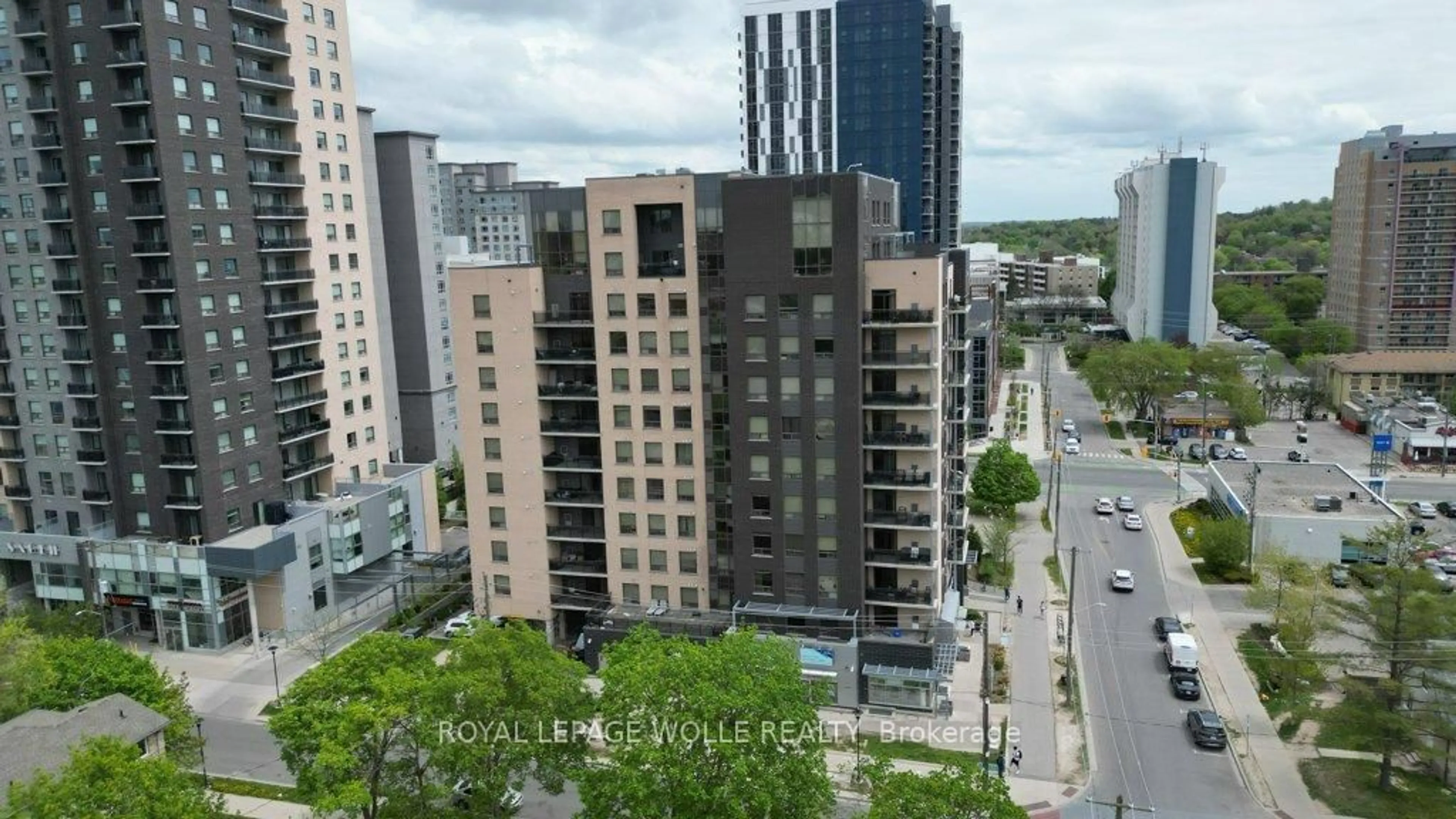 A pic from outside/outdoor area/front of a property/back of a property/a pic from drone, city buildings view from balcony for 8 Hickory St #304, Waterloo Ontario N2L 3H6