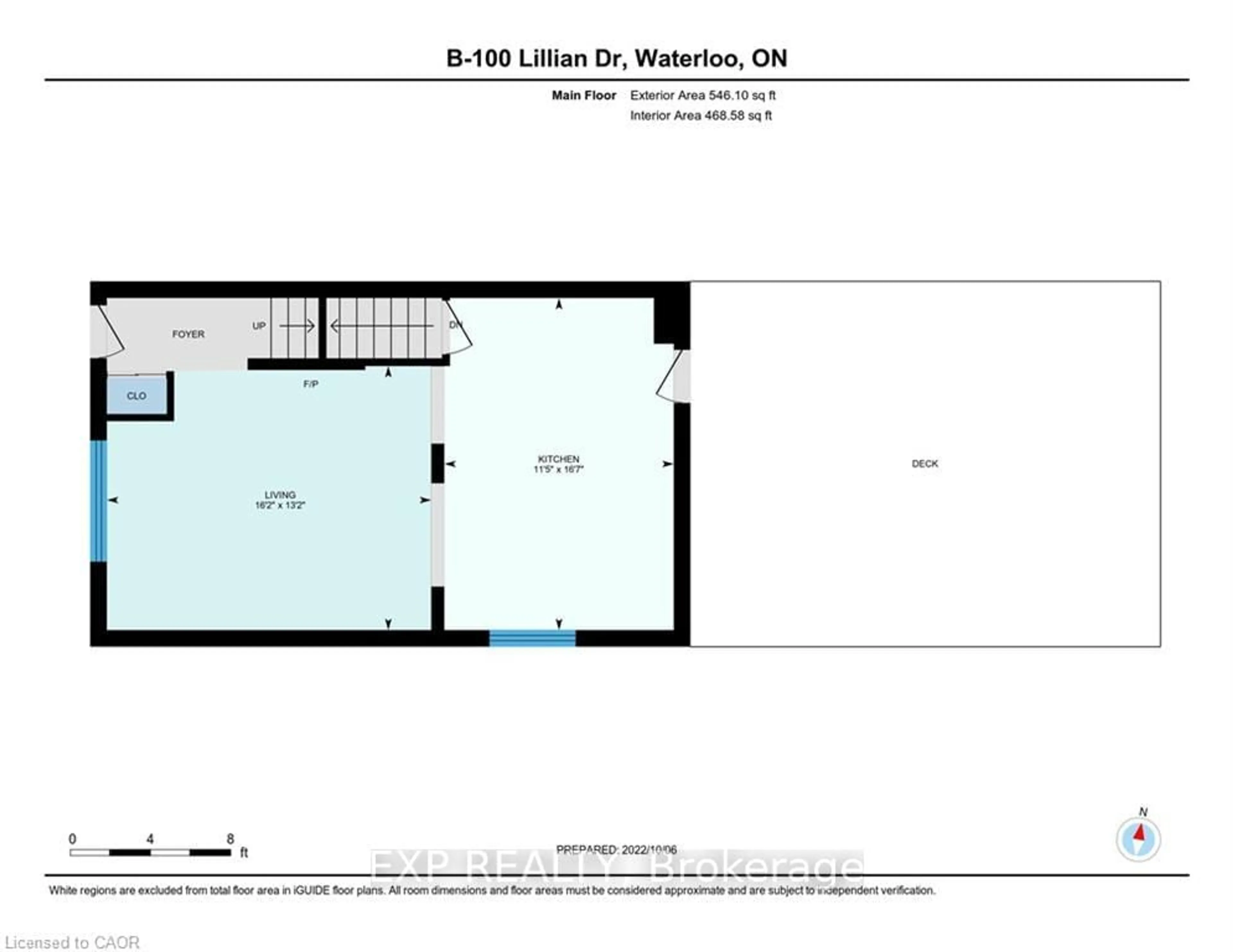Floor plan for 100 Lillian Dr #B, Waterloo Ontario N2J 4J9