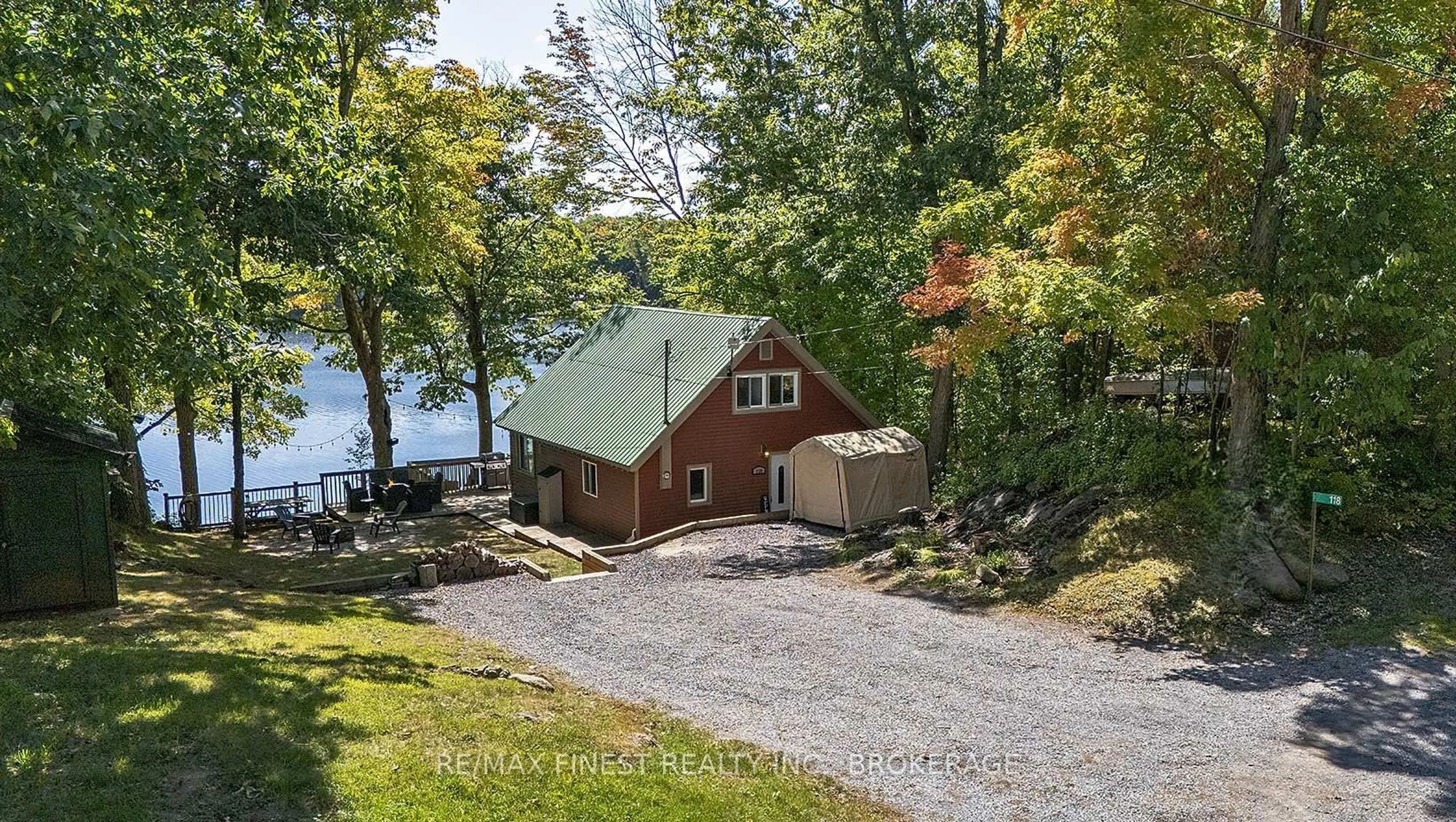 A pic from outside/outdoor area/front of a property/back of a property/a pic from drone, water/lake/river/ocean view for 118 Pero Lane, Hartington Ontario K0H 1W0