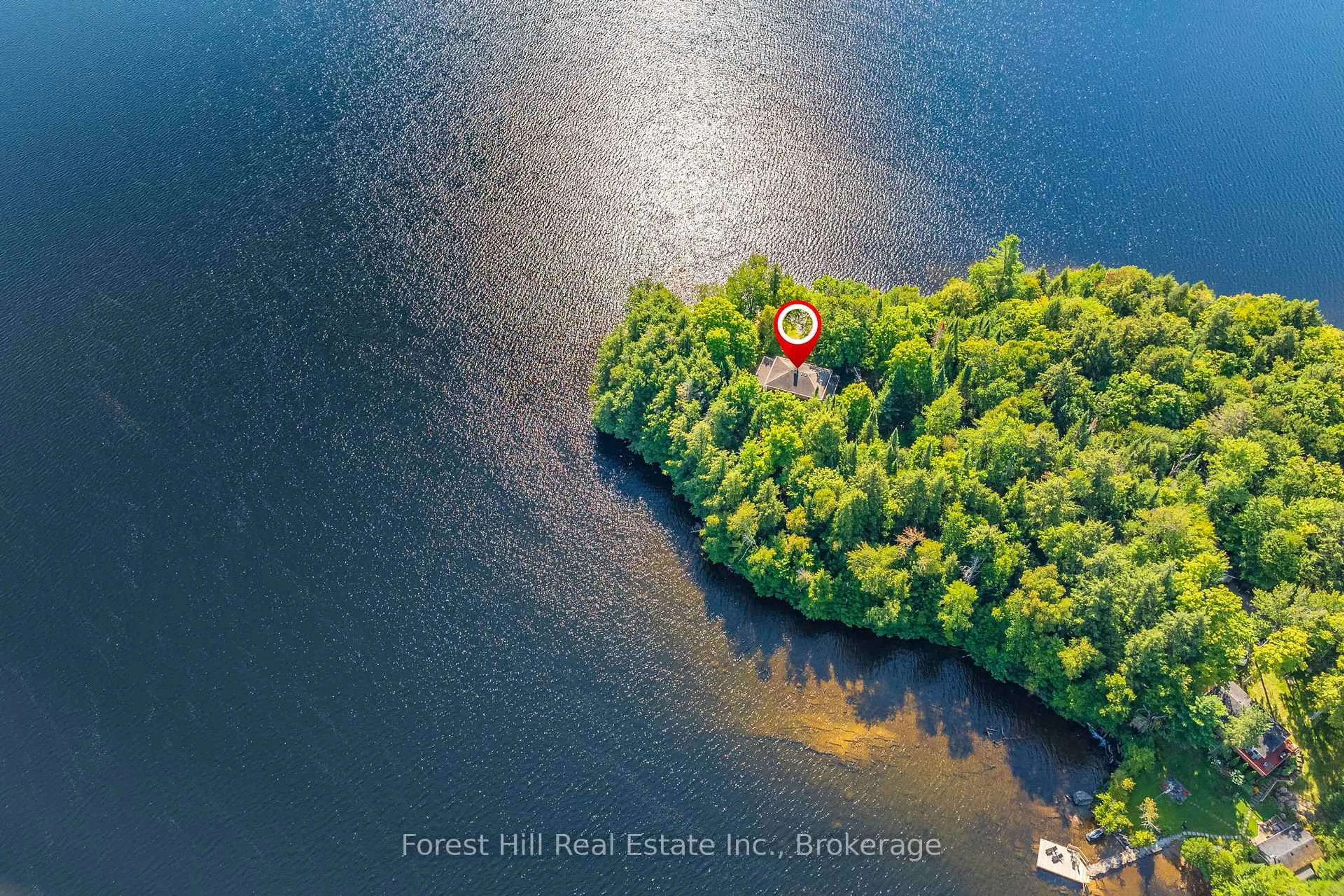 A pic from outside/outdoor area/front of a property/back of a property/a pic from drone, water/lake/river/ocean view for 1089 Lutes Lane, Algonquin Highlands Ontario P0A 1E0