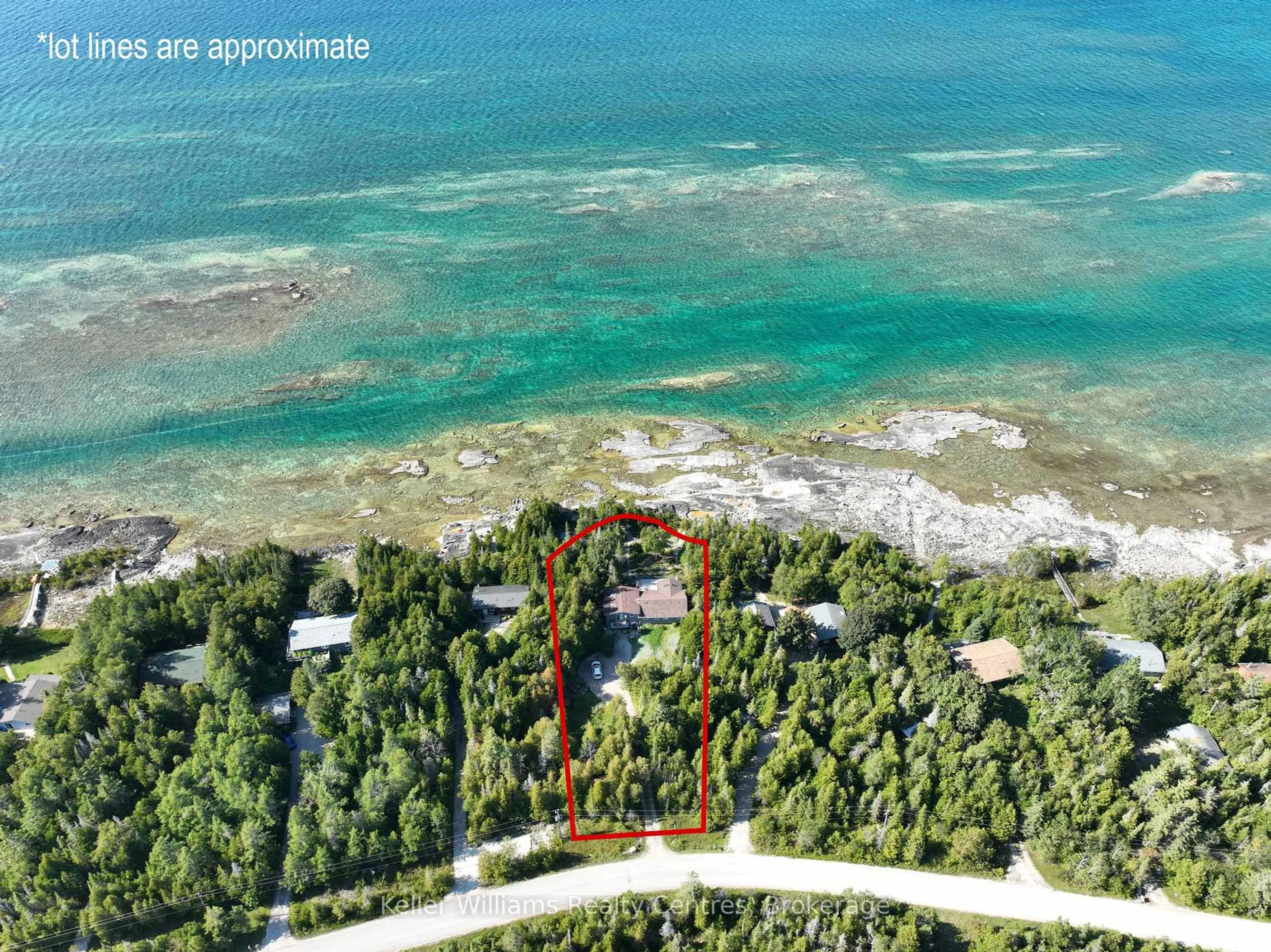 A pic from outside/outdoor area/front of a property/back of a property/a pic from drone, water/lake/river/ocean view for 62 Zorra Dr, Northern Bruce Peninsula Ontario N0H 2R0