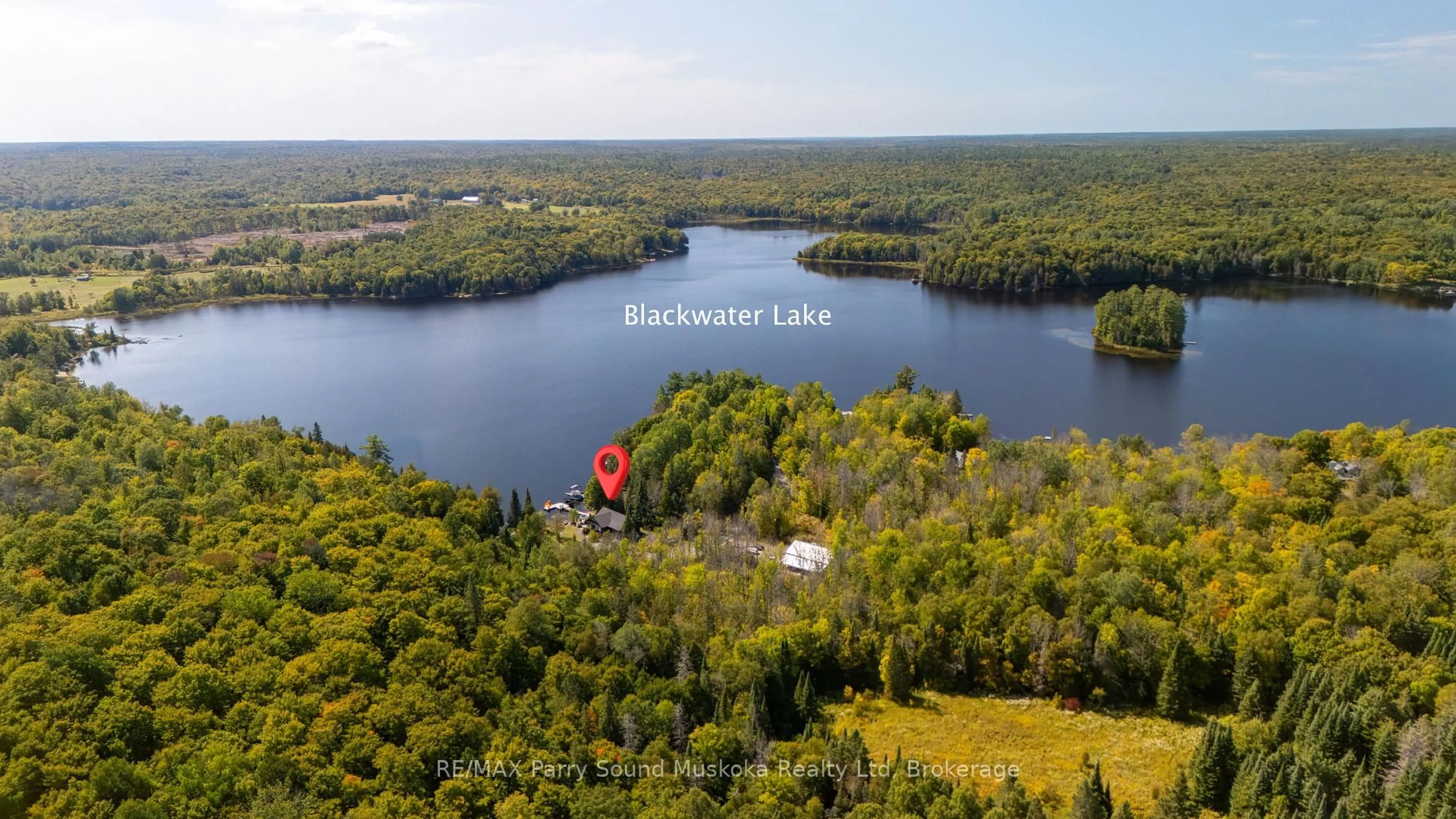 A pic from outside/outdoor area/front of a property/back of a property/a pic from drone, water/lake/river/ocean view for 41 Sunset Cove Rd, Seguin Ontario P2A 0B2
