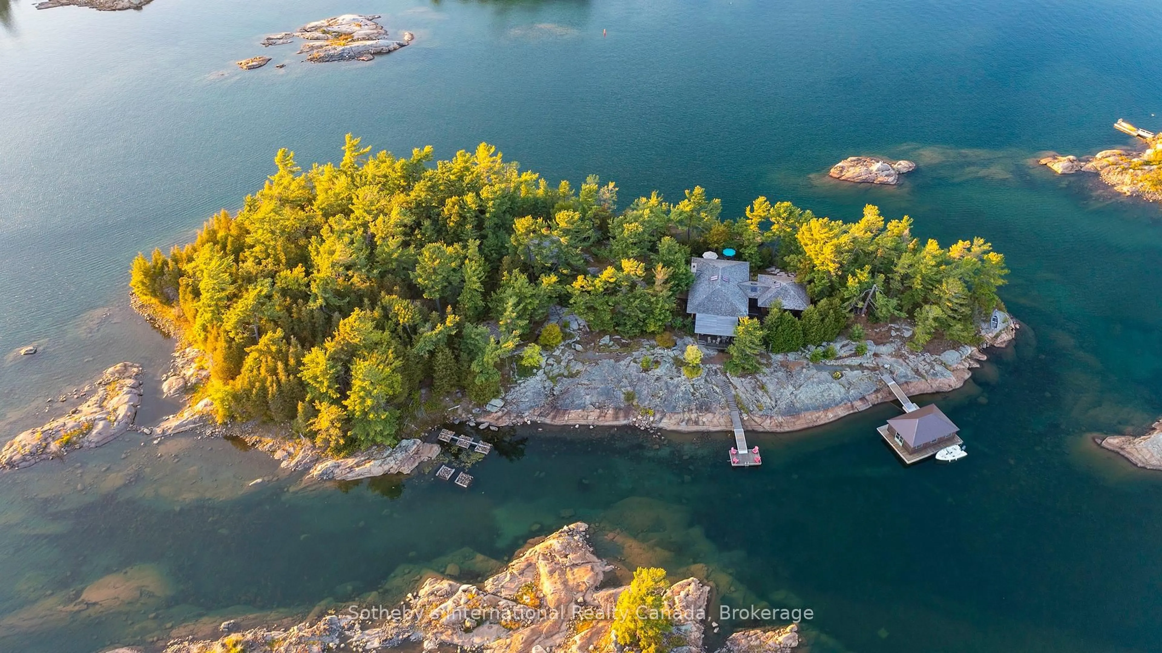 A pic from outside/outdoor area/front of a property/back of a property/a pic from drone, water/lake/river/ocean view for 1 A266 Island, The Archipelago Ontario P0G 1K0