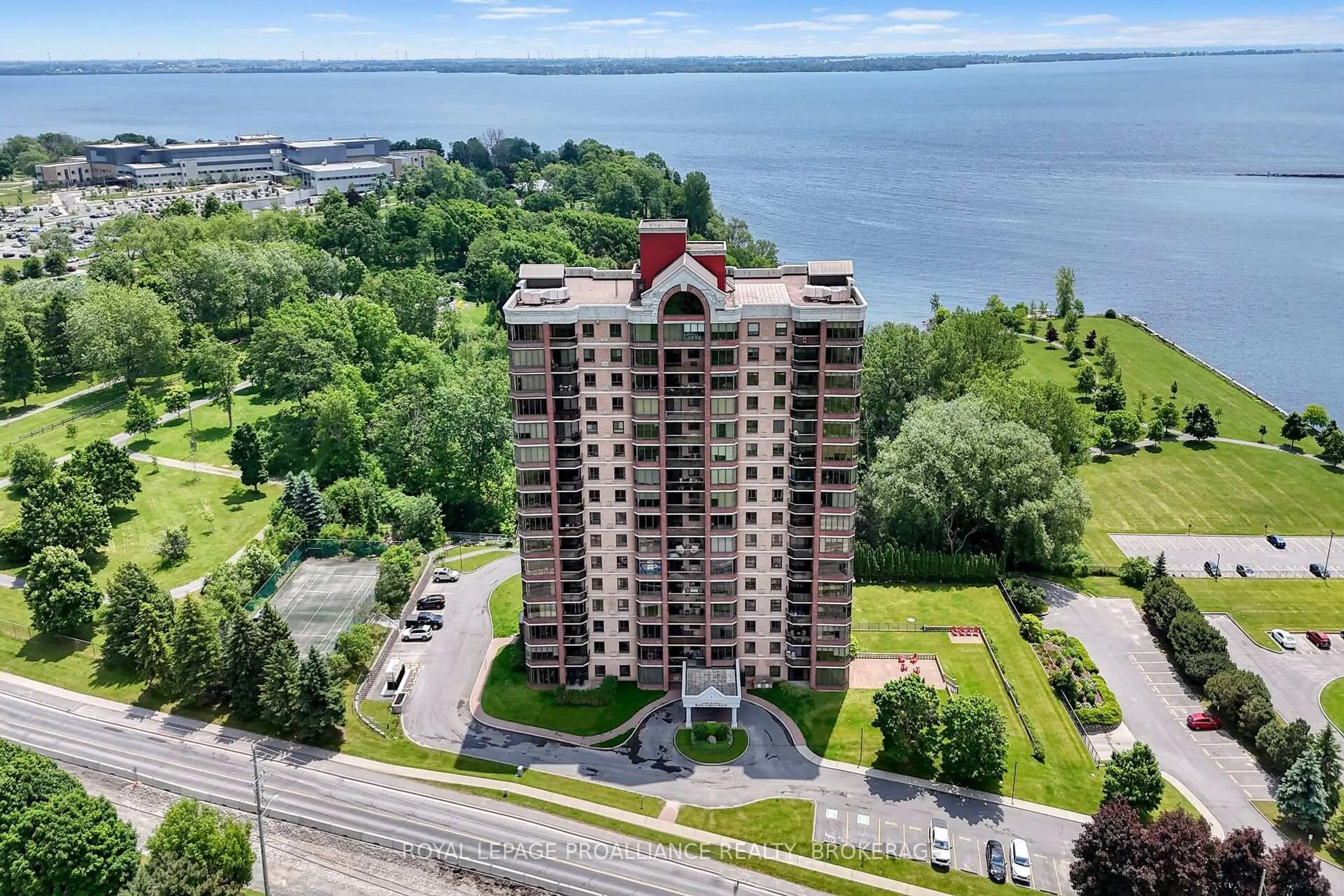 A pic from outside/outdoor area/front of a property/back of a property/a pic from drone, water/lake/river/ocean view for 1000 King St #1201, Kingston Ontario K7M 8H3