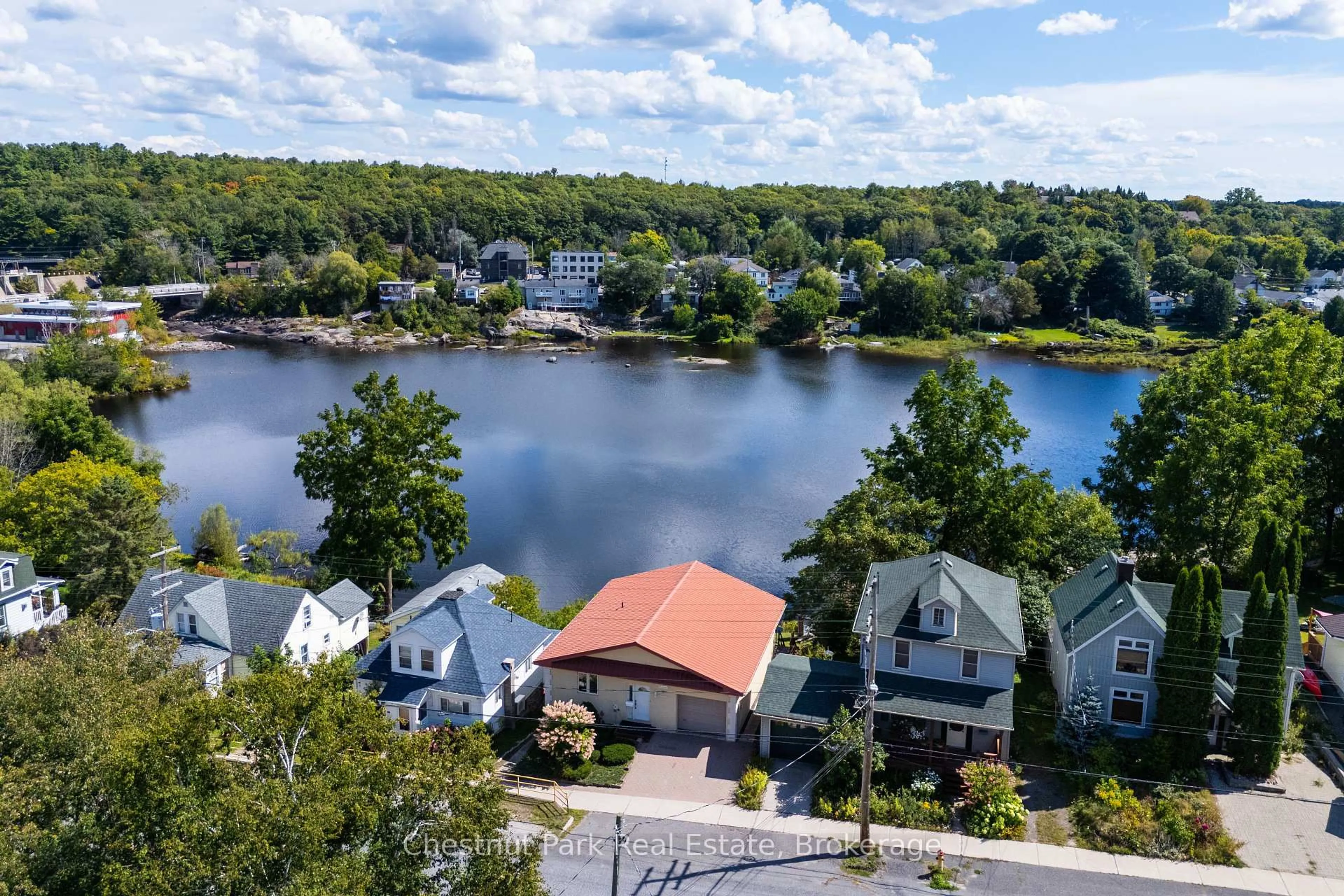 A pic from outside/outdoor area/front of a property/back of a property/a pic from drone, water/lake/river/ocean view for 45 William St, Parry Sound Ontario P2A 1V2