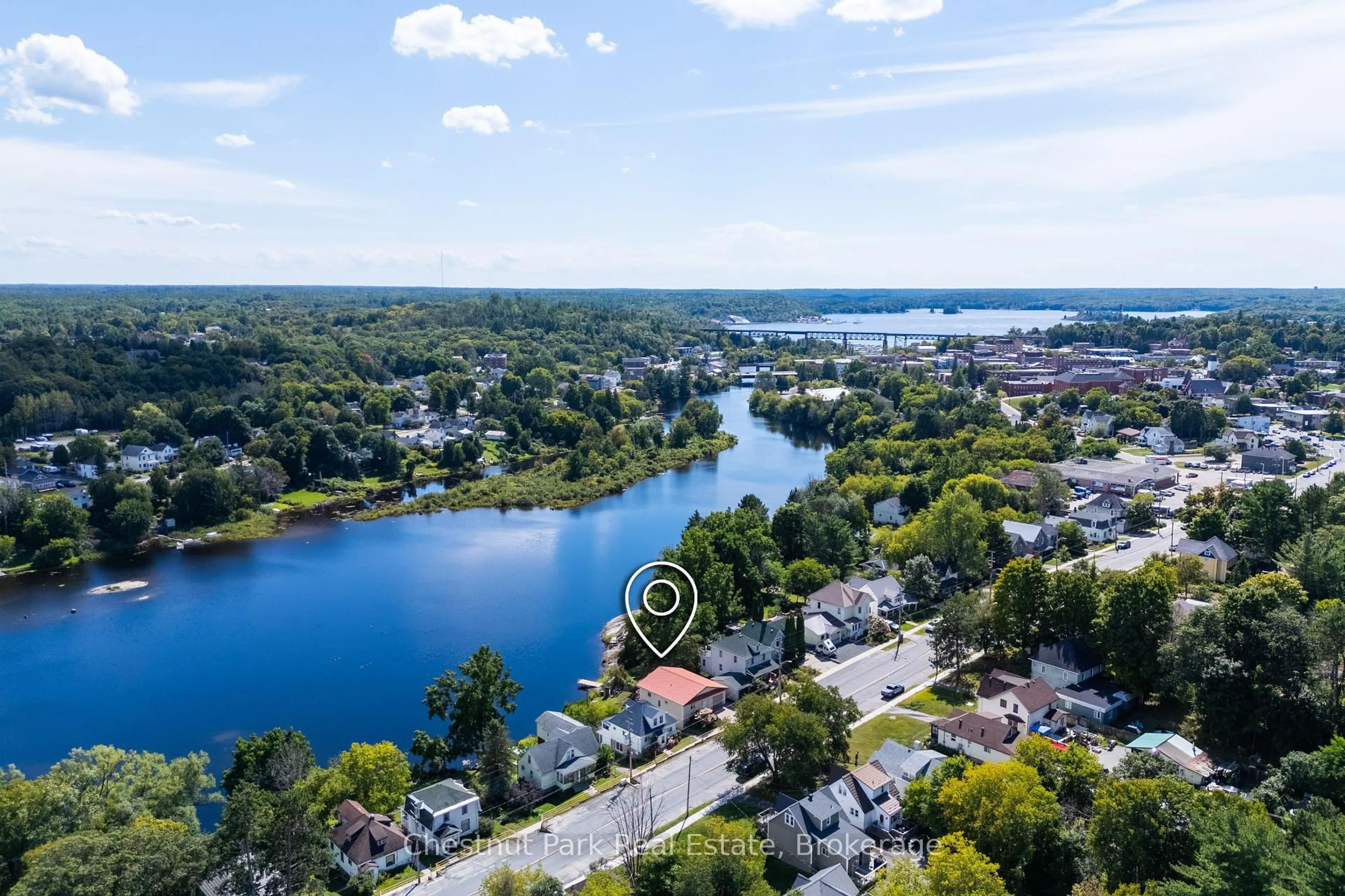A pic from outside/outdoor area/front of a property/back of a property/a pic from drone, water/lake/river/ocean view for 45 William St, Parry Sound Ontario P2A 1V2