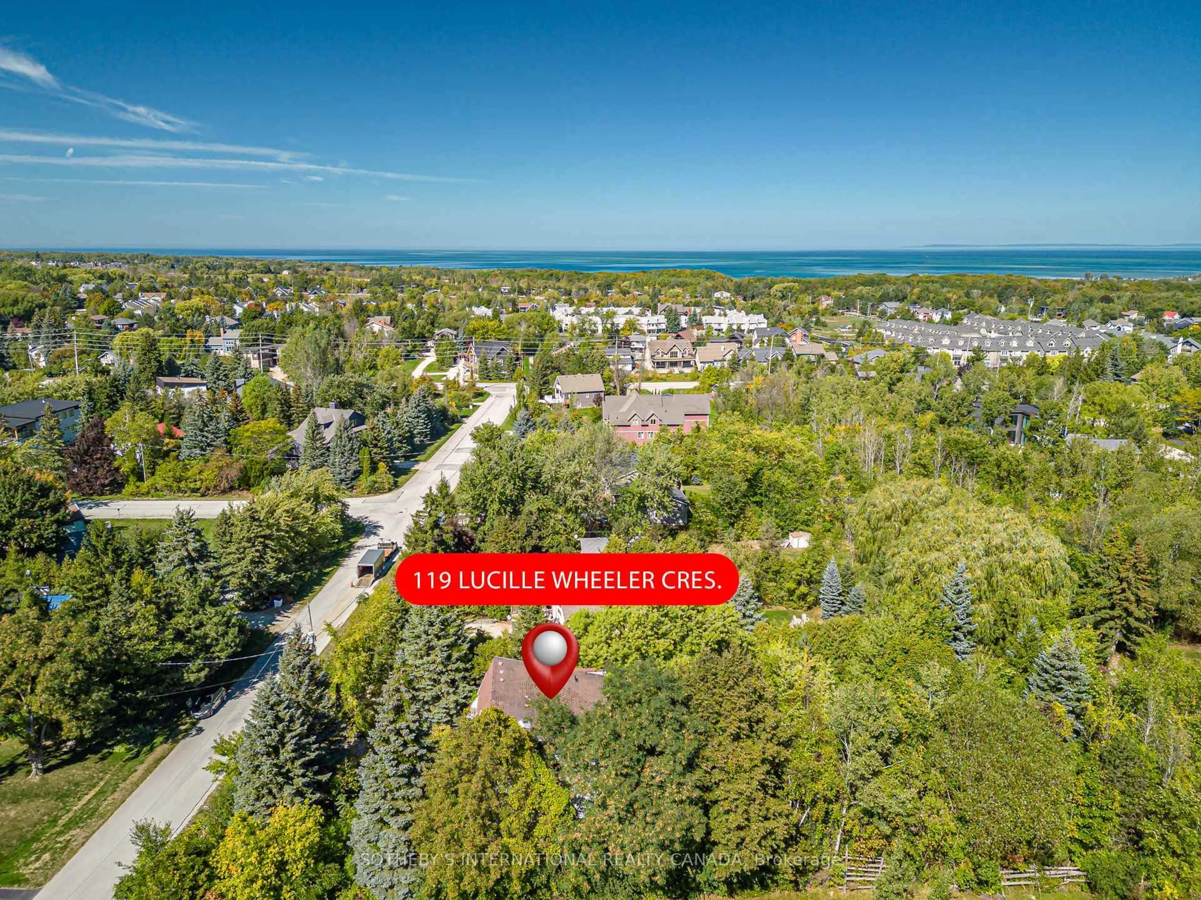 A pic from outside/outdoor area/front of a property/back of a property/a pic from drone, water/lake/river/ocean view for 119 Lucille Wheeler Cres, Blue Mountains Ontario L9Y 0P7